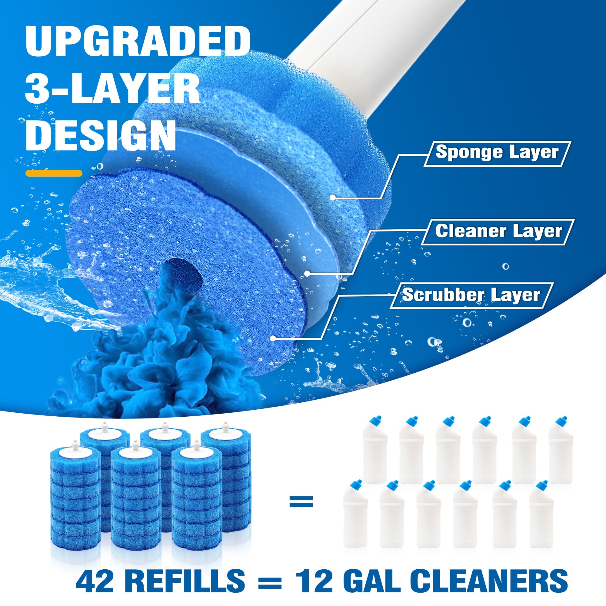 NEWE Disposable Toilet Brush with Tweezers, Toilet Bowl Wand Holder Set including 42PCS Cleaner Refills - Image 2
