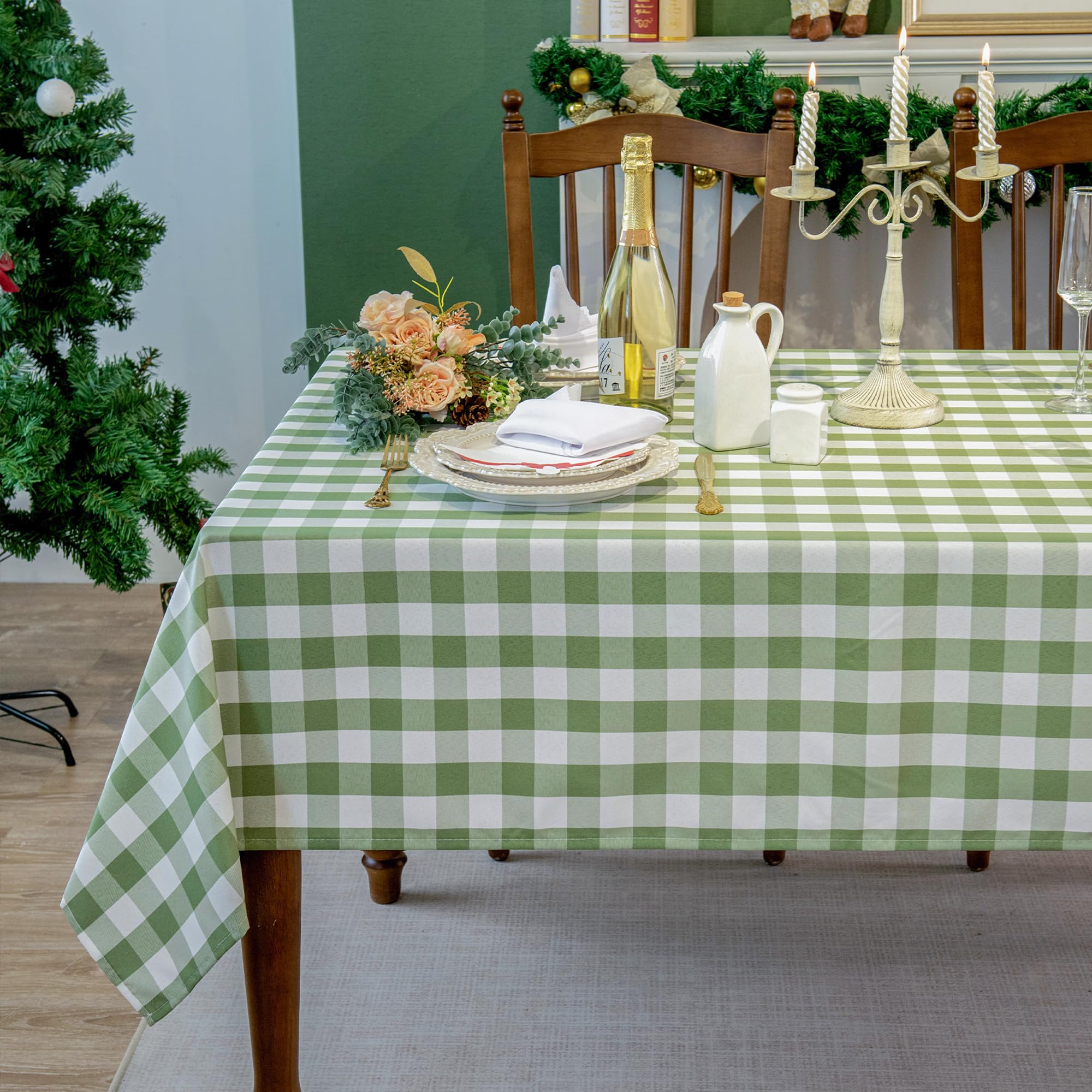 Photo 1 of LOSIVISHE Green and White Gingham Tablecloth, Spring Plaid Waterproof Table Cover for St Patrick's Day, Indoor Dining, Kitchen Table, Garden Picnic, Washable Rectangle Tablecloth, W60 x L84 in