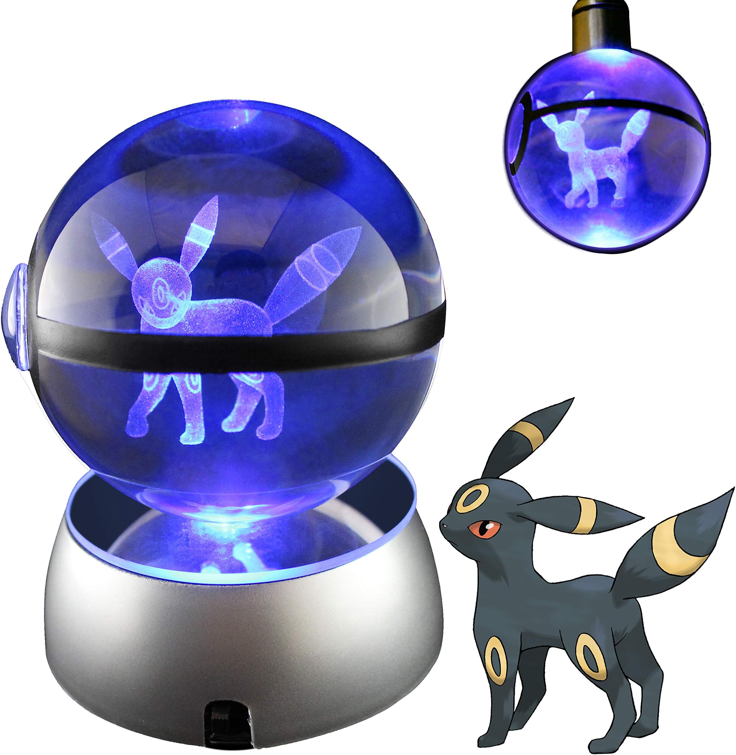 Baken 3D Crystal Ball LED Night Light with LED Keychain Laser Engraving (Umbreon)