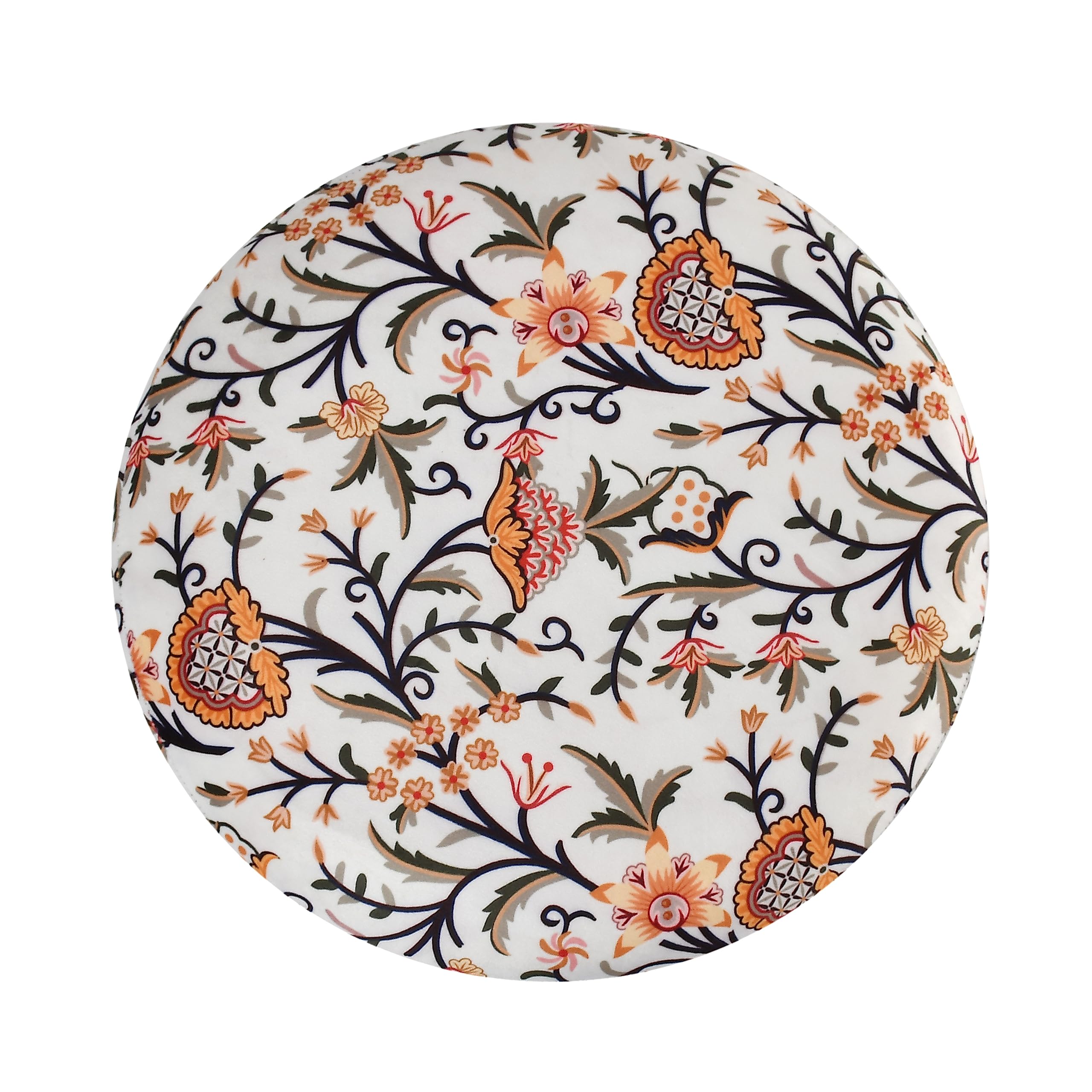 NACIA Printed Ottoman Stool 16x16x17 Inches, Upholstered Foam Cushioned Pouffes for Living Room | Puffy Muddha Stool for Footrest & Sitting, Velvet Pouf Stool, Furniture for Home Decor, Office, White 1