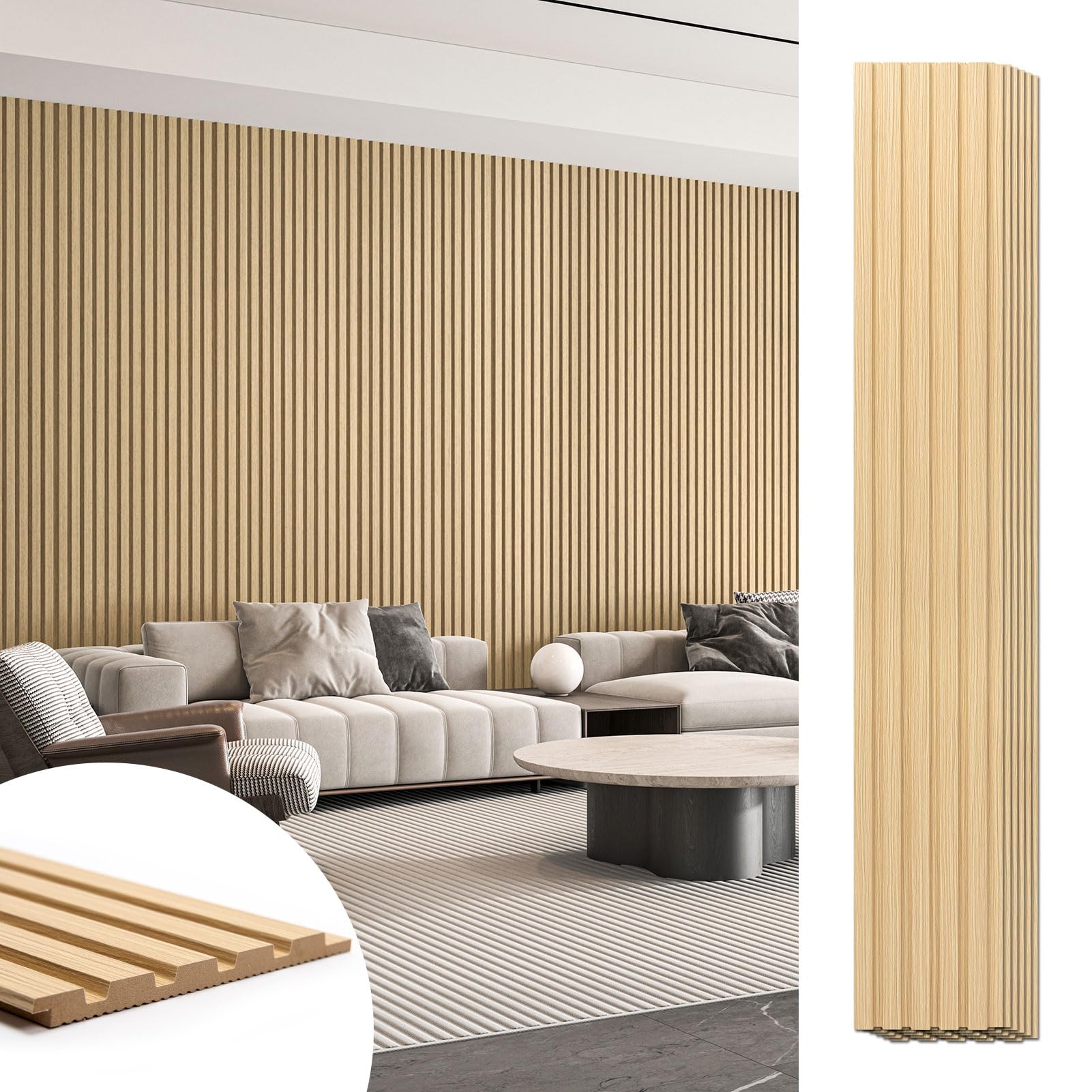 art3d 6-pieces wood slat panels for stylish interior decor and ceiling decoration, mdf 3d textured panel for ceiling and wall,size 94.6 x 7.4 in-oak