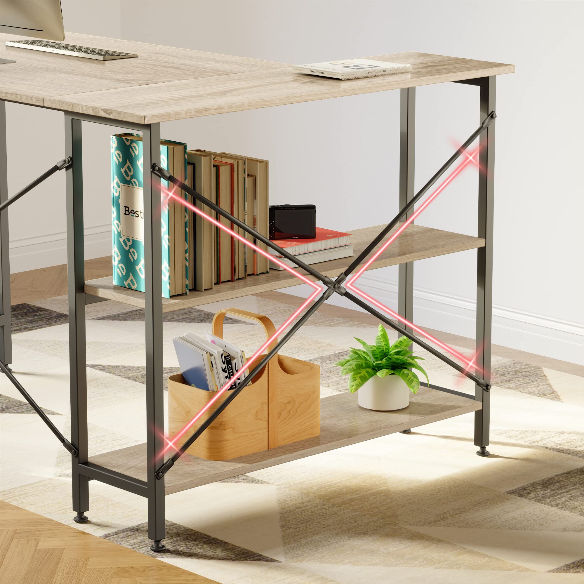 Buy Bestier Small L Shaped Desk with Shelves 47 Inch Reversible Corner