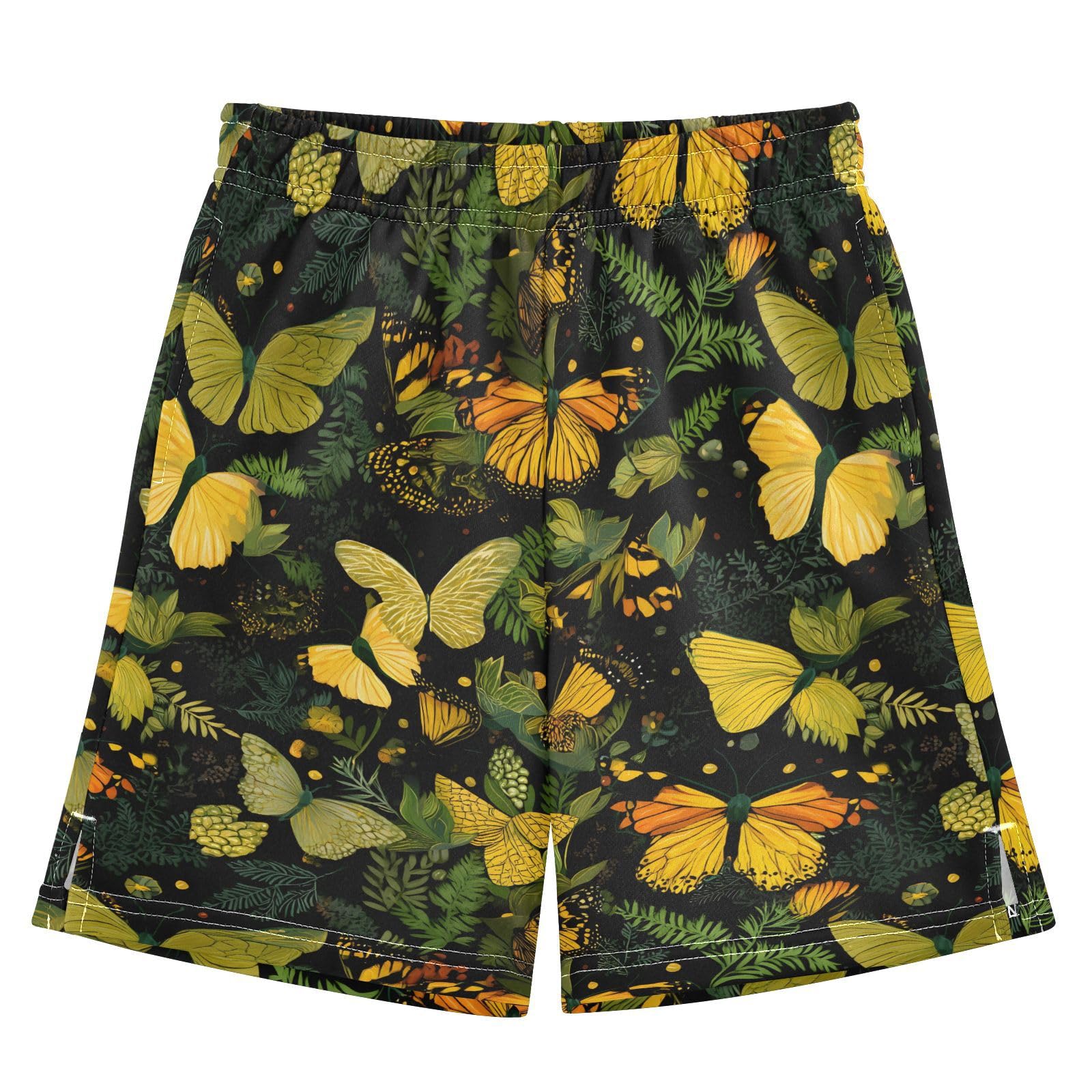 Green Butterfly Boys Athletic Shorts Kids with Pockets Shorts for boy Girls 12-13 Y