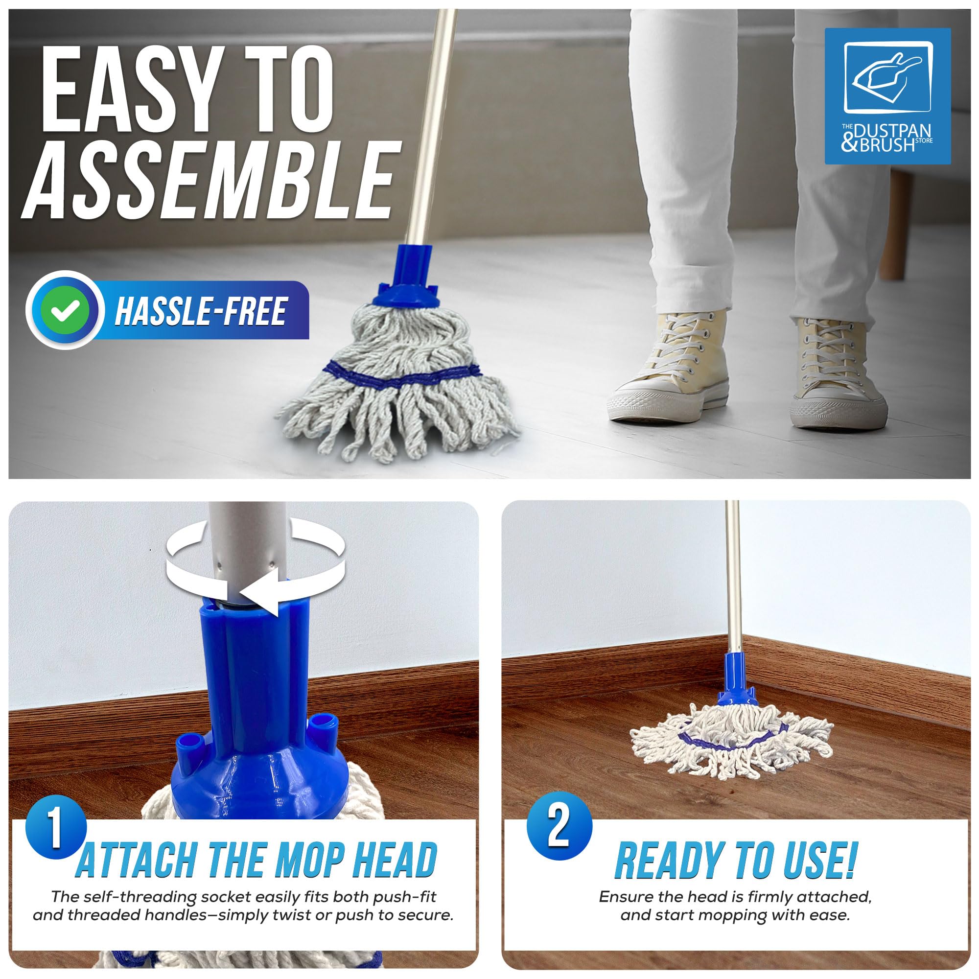Commercial String Mop With Handle & 2 Mop Heads – 64" Stainless Steel, Looped-End, Heavy-Duty Absorbent Cotton – For Floors, Tiles, Warehouses