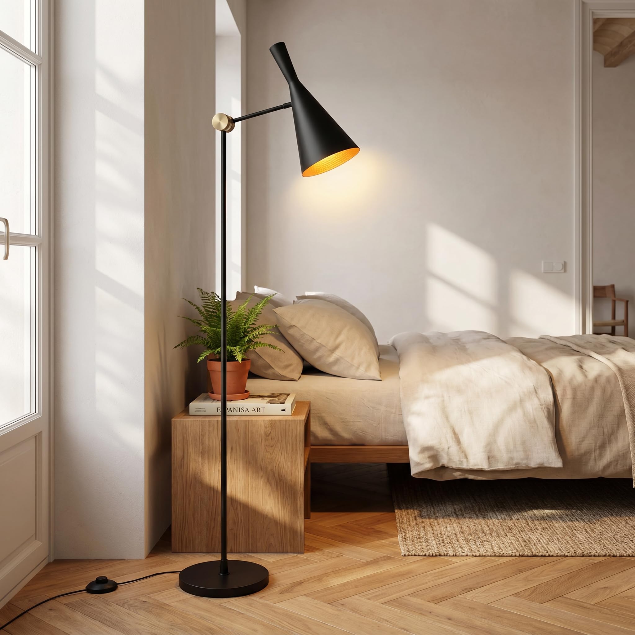 BARCELONA LED Lampa podłogowa OLIVIA Czarna Nowoczesna E27 | Czarna, aluminium, nowoczesny design, regulowany klosz, oprawa E27, salon sypialnia