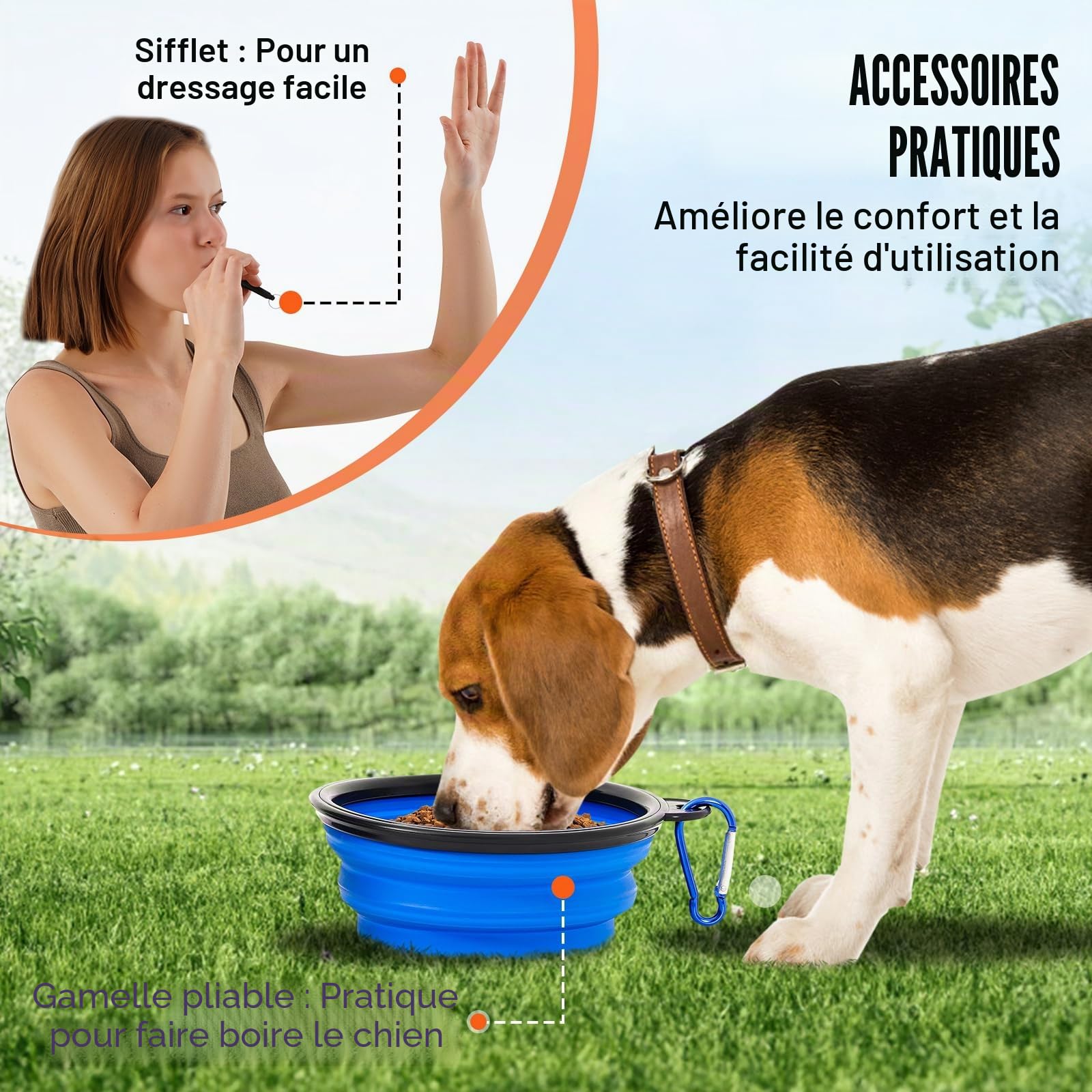 VEVOR Équipements d'Entraînement Agilité pour Chien, Ensemble 5PCS, Parcours Obstacles pour Chiot, avec Haies Hautes Réglables, 6 Poteaux, Tunnel, Anneau de Saut, Boîte de Pause, Sifflet, Bol Pliable
