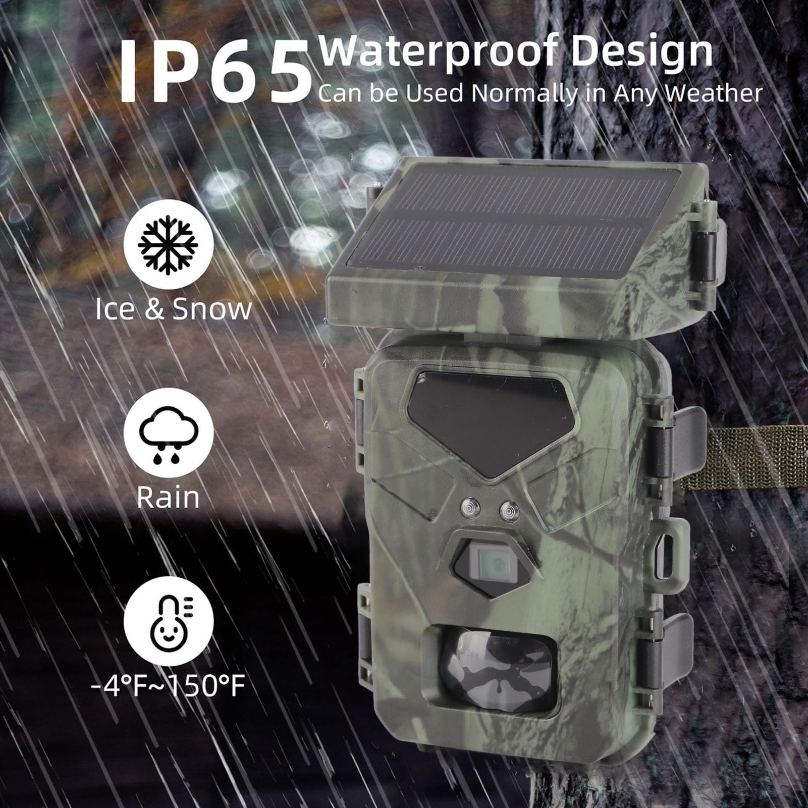 Solar Trail Camera, Noktowi Widzenie 20 MP 1080p z 65 -metrowym Zakresem Wykrywania na Zewnątrz Nadzoru Przyrody IP65 Wodoodporna Kamera Polowa