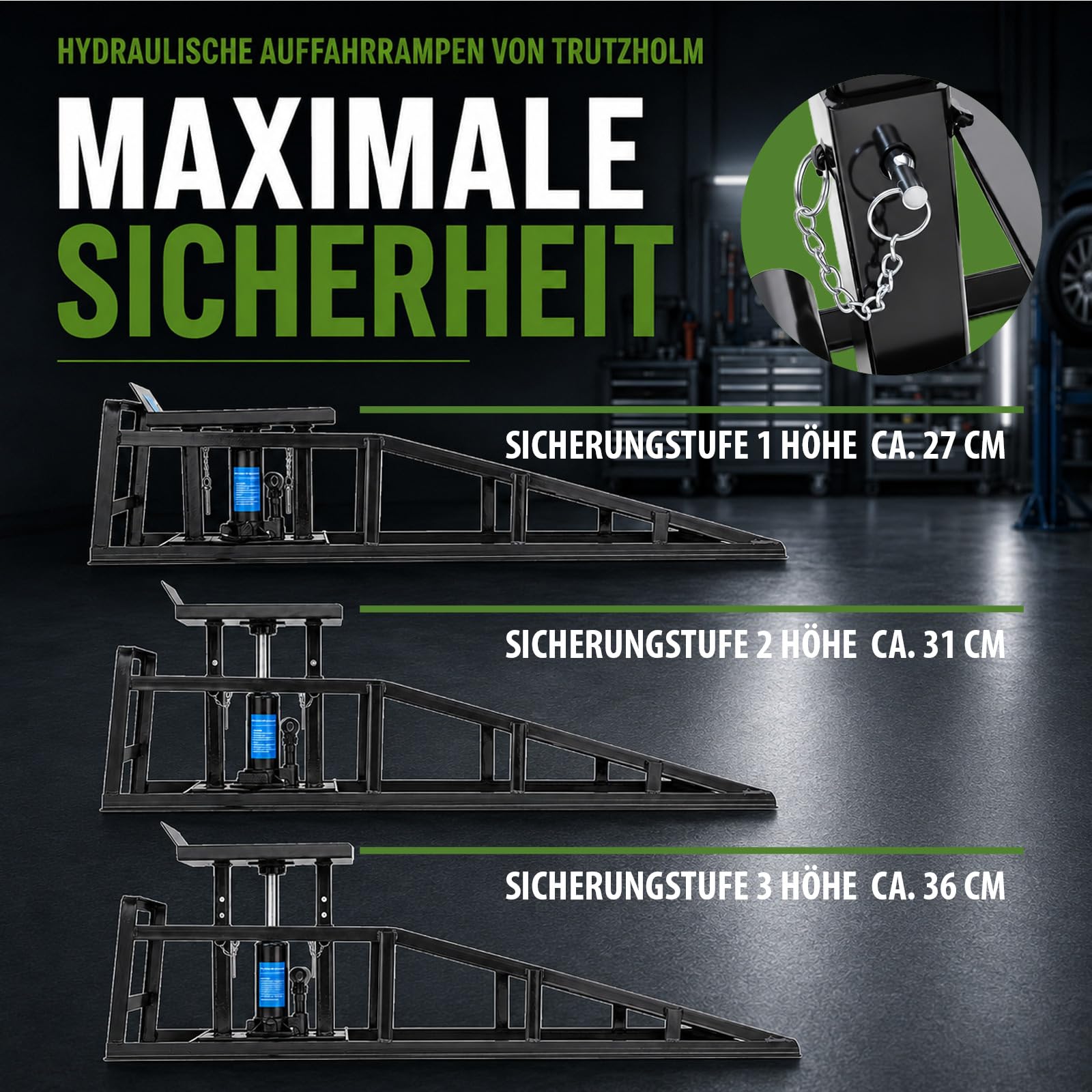 TRUTZHOLM hydraulischer Auffahrbock Auffahrrampe Pkw KfZ Verladerampen Wagenheber höhenverstellbar (2 Stück)