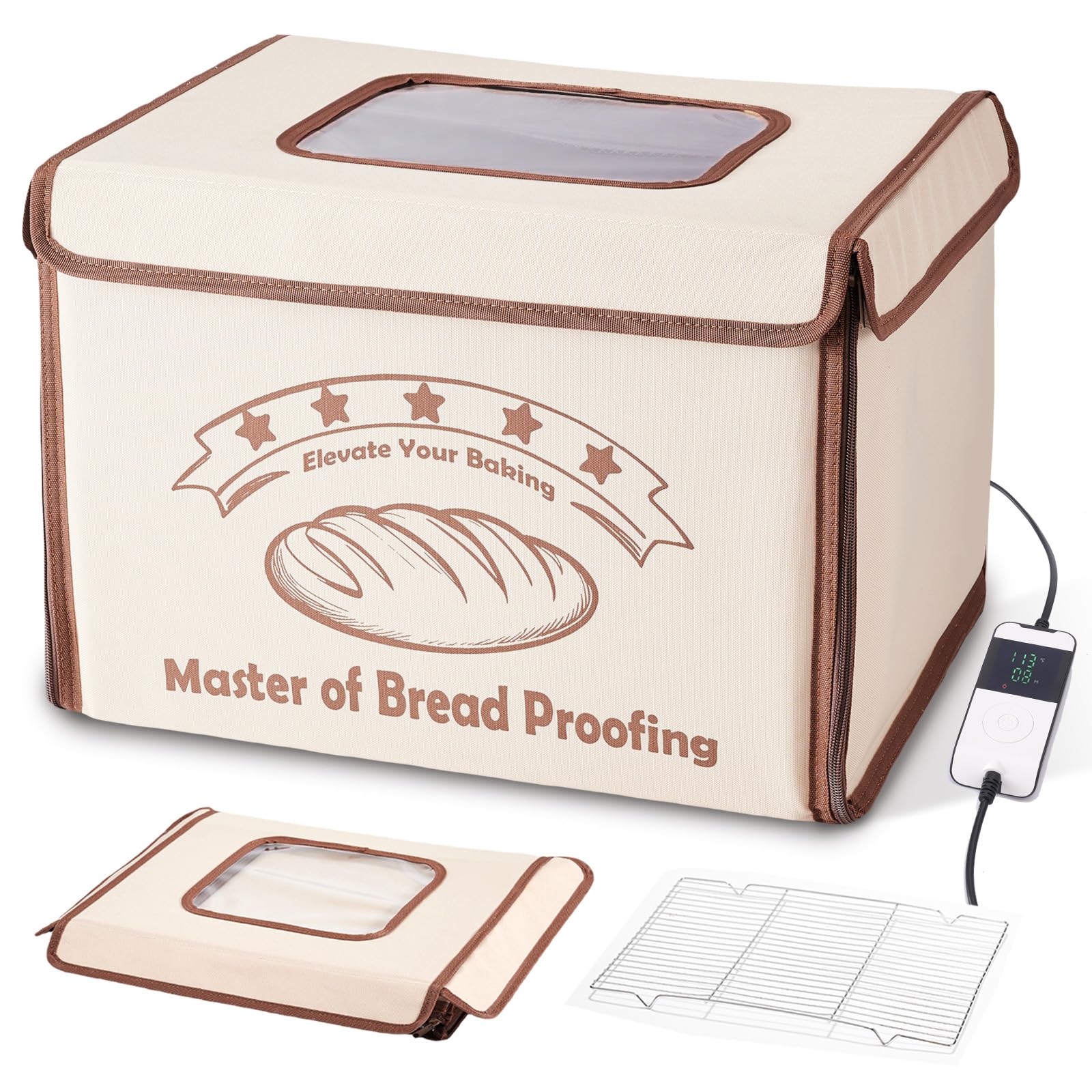 Bread Proofing Box with 50-113? Temp Control & 48H Timer - Folding Dough Proofing Box with Metal Rack Warming Foldable Proofer for Sourdough, Bread Baking, Pizza, Yogurt