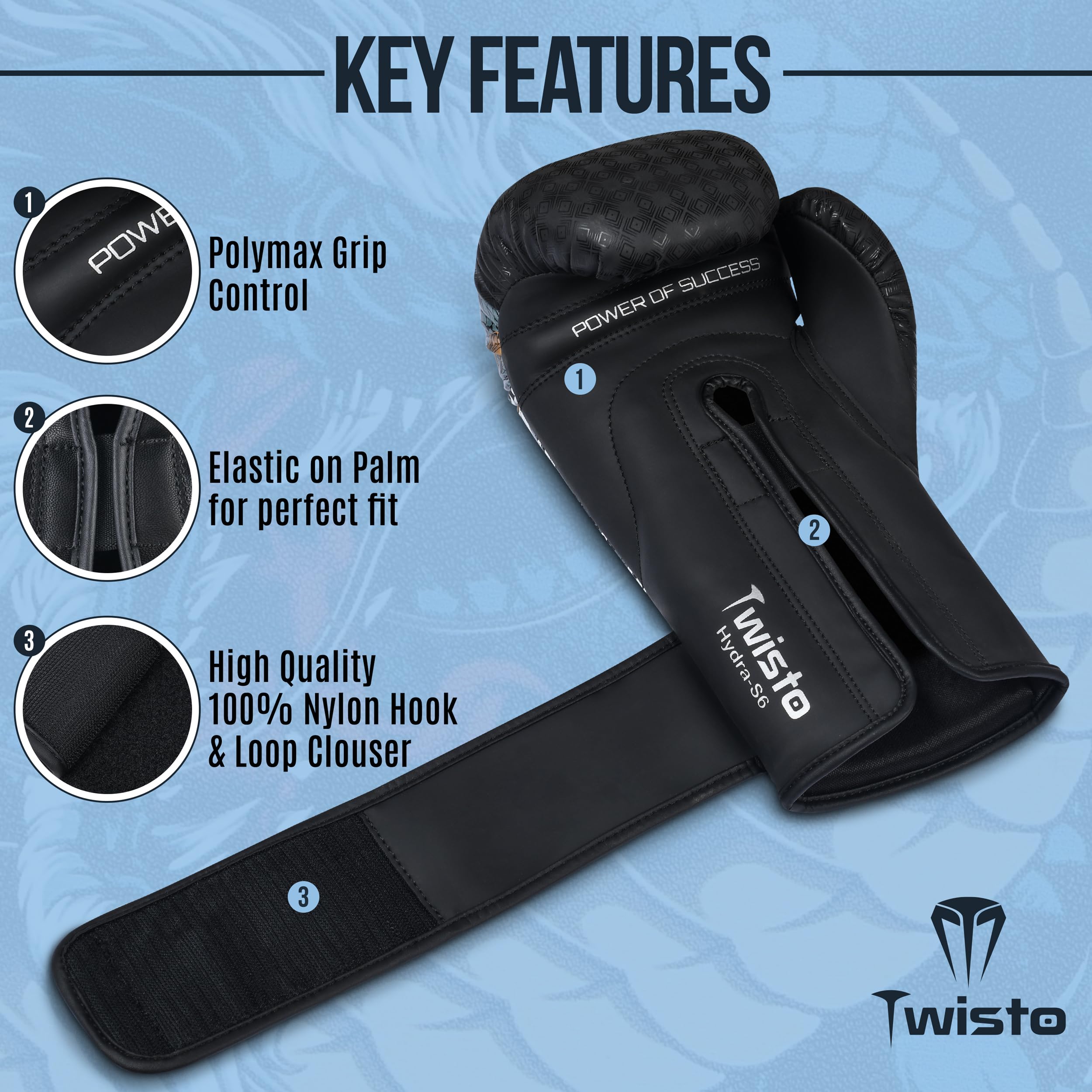 Twisto Boxing Gloves S6 (10 oz, Hydra), Black - Image 4