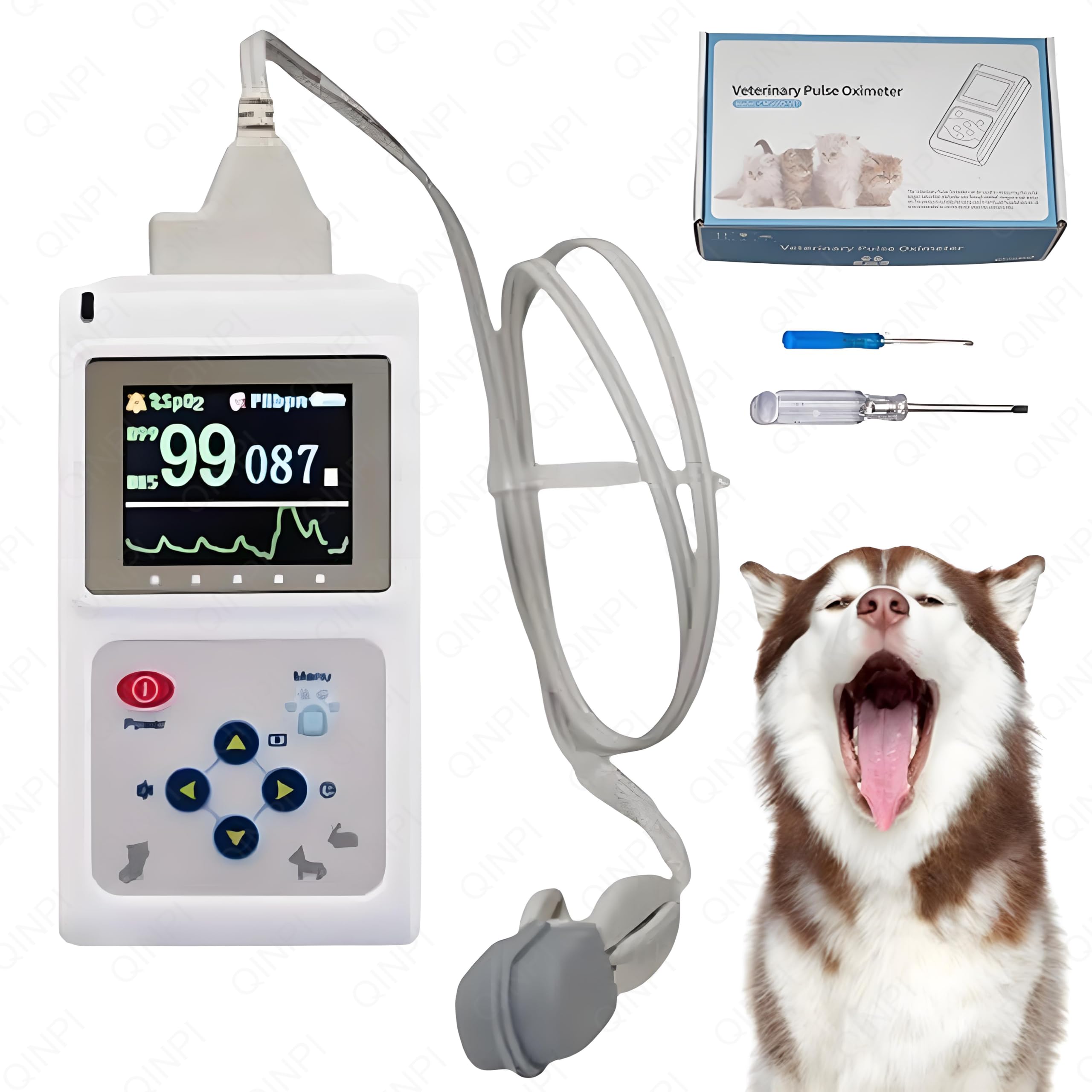 Pulsossimetro, pulsossimetro Portatile per veterinari, Monitor della frequenza cardiaca, 7 Display di Lettura, con Funzione di archiviazione e Riproduzione, misurazione SpO2 0%~100%, per Cani