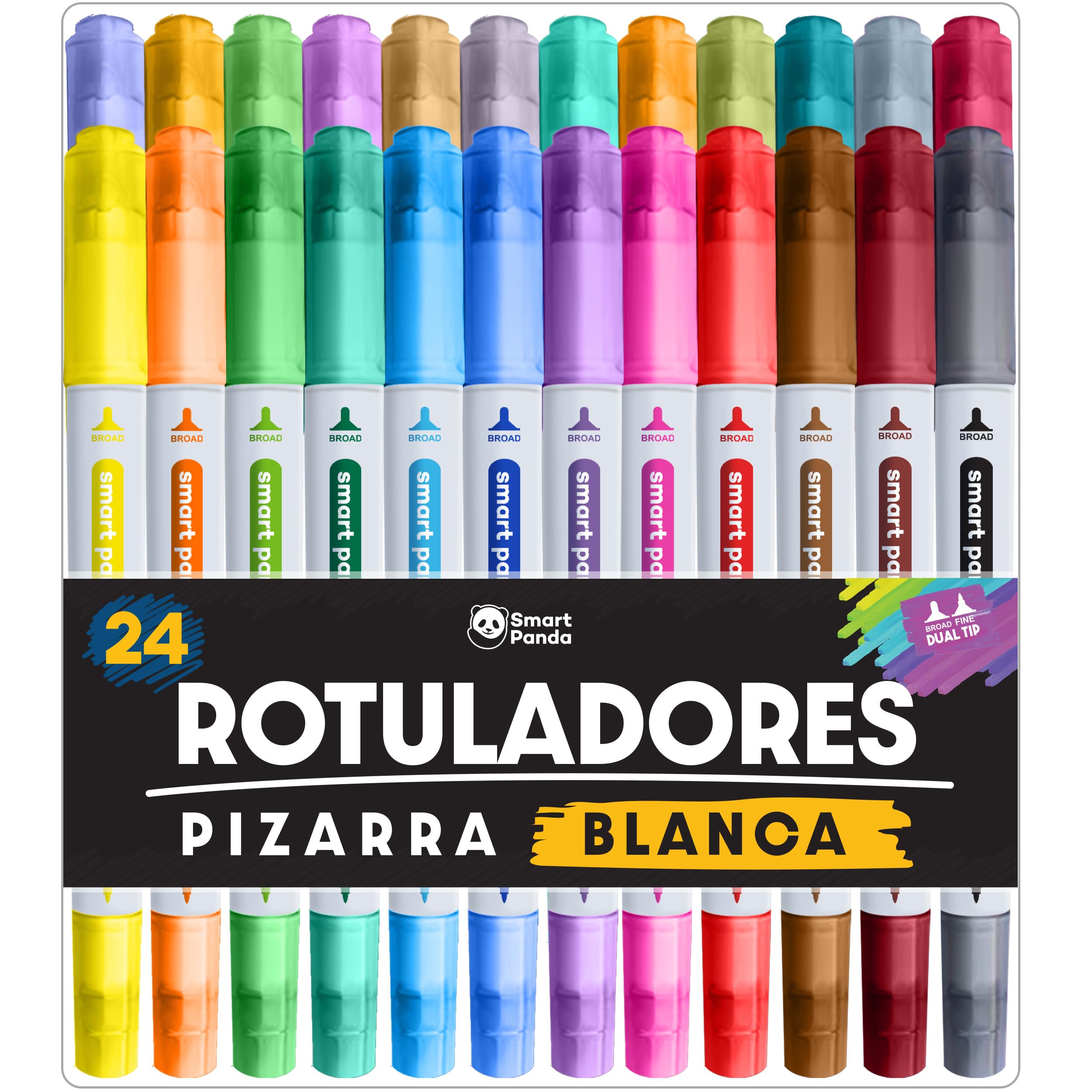 SmartPanda Whiteboard Markers, Double Tip, Medium and Fine - Dry Erase for Home or Office - 24 Colors