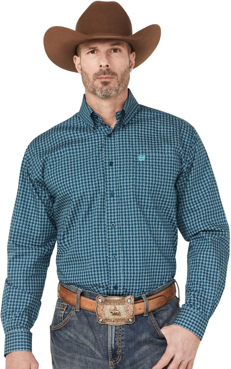Cinch Western Shirt Mens Long Sleeve Squares Button Blue MTW1105898