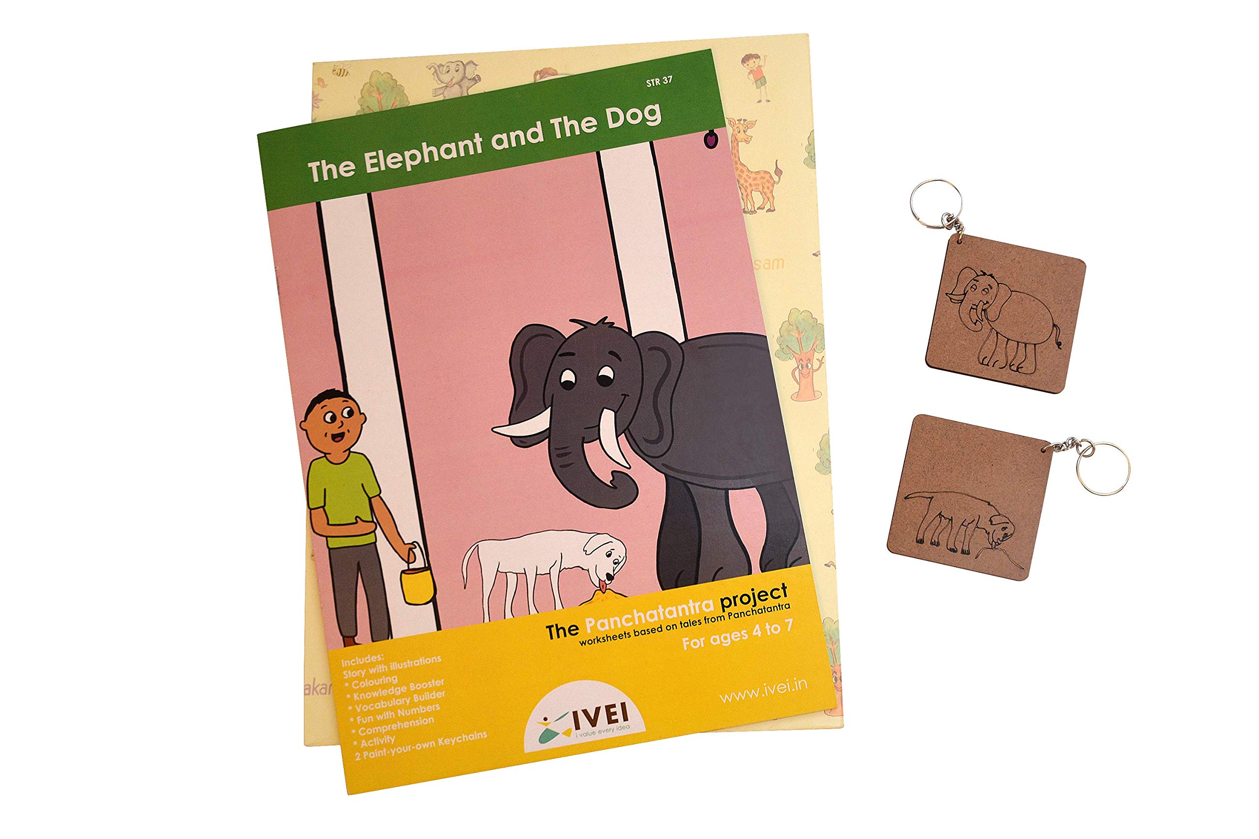 IVEI Panchatantra Story Kids Learning Book - Workbook and 2 DIY Keychains - Colouring Activity Worksheets - Creative Fun Activity and Education for Kids - The Elephant and The Dog (Age 4 to 7 Years) - Image 3 thumbnail