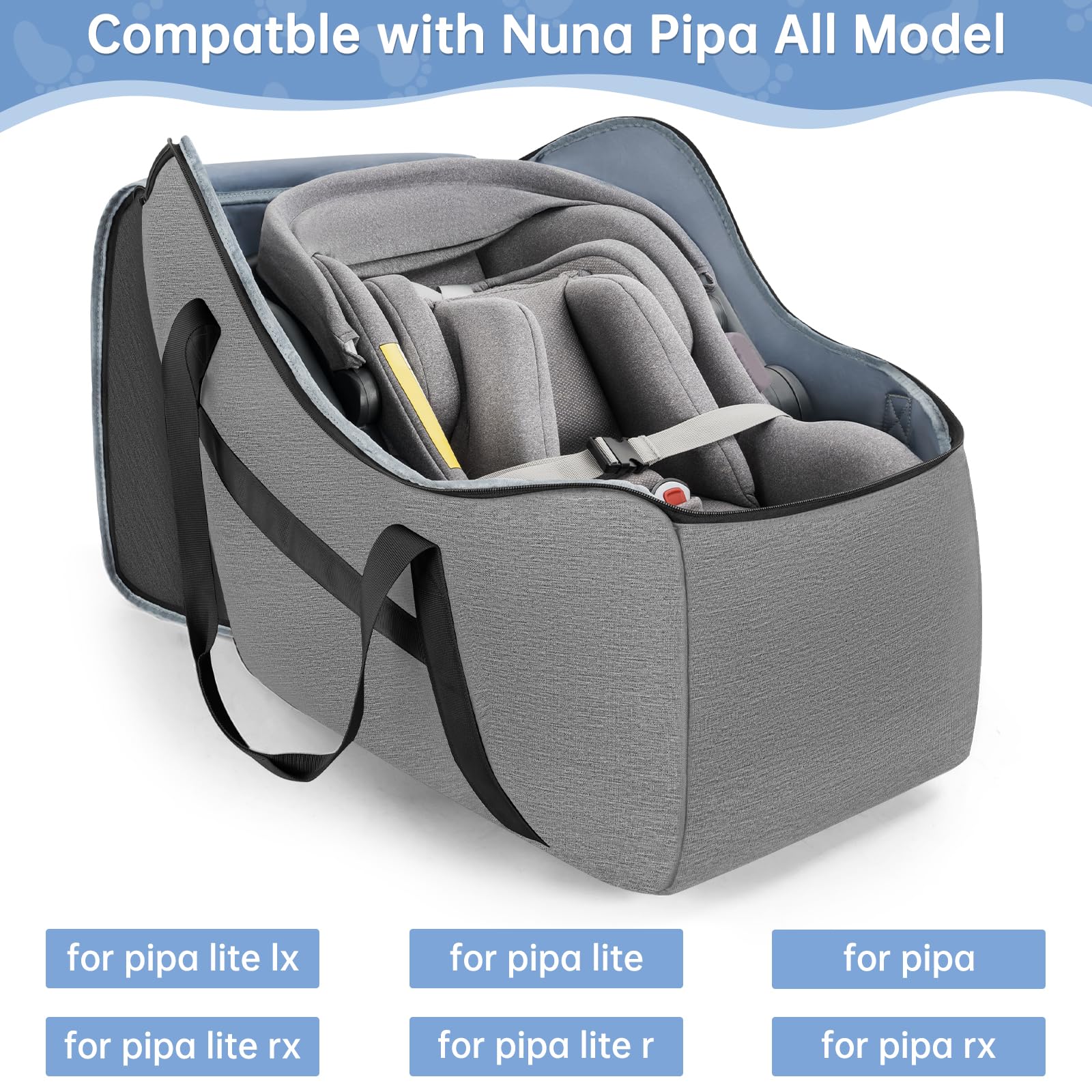 Borsa da viaggio imbottita per seggiolino auto per aereo, borsa da viaggio per seggiolino auto compatibile con tutti i seggiolini e le basi per auto Nuna Pipa, borsa a quadri per cancello