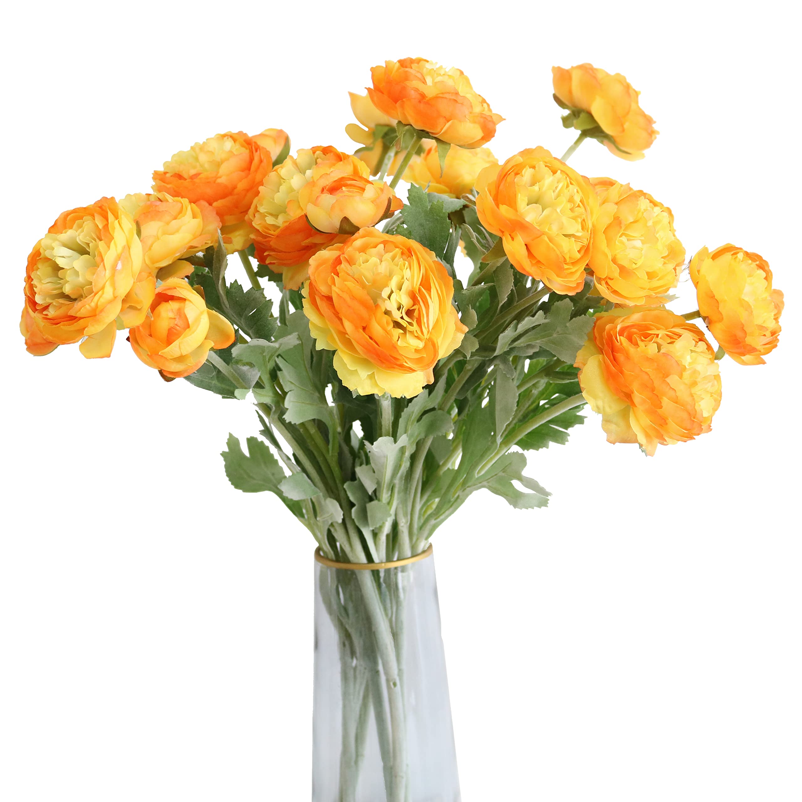 6PCS Artificial Ranunculus Flowers with Real Touch Stem Silk Ranunculus Flowers for Household Arrangement (Orange)