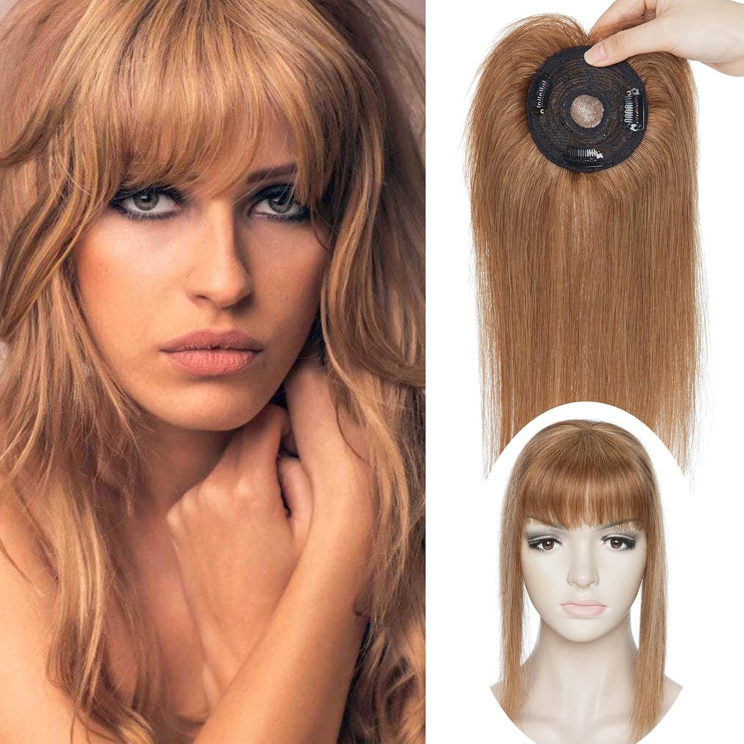 12″ Human Hair Toppers for Thinning Hair Women Real Hair with Bangs #6 ... Hair toppers near me