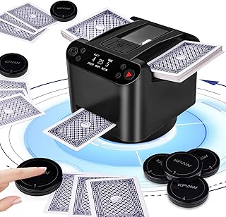 Kartenmischmaschine Elektrische, 2 in 1 Automatische Kartenmischer und Kartensender, um 360° Drehbarer Kartengeber mit 4 Kabellosen Kartengebertasten,Kartenmischgerät für UNO Kartenspiel,Poker,Skip bo