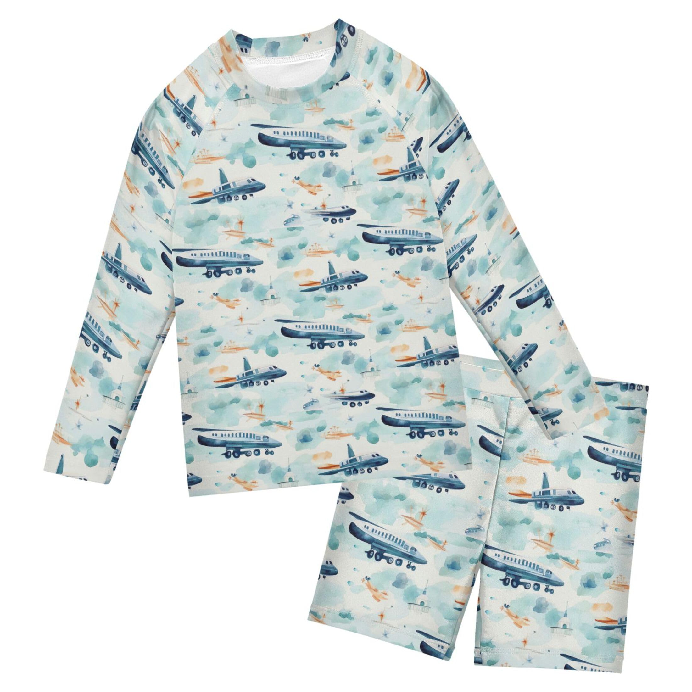 Plane Toy Cute Baby Boys' Toddler Long Sleeved Rashguard Swim Bathing Suit Set B0402975