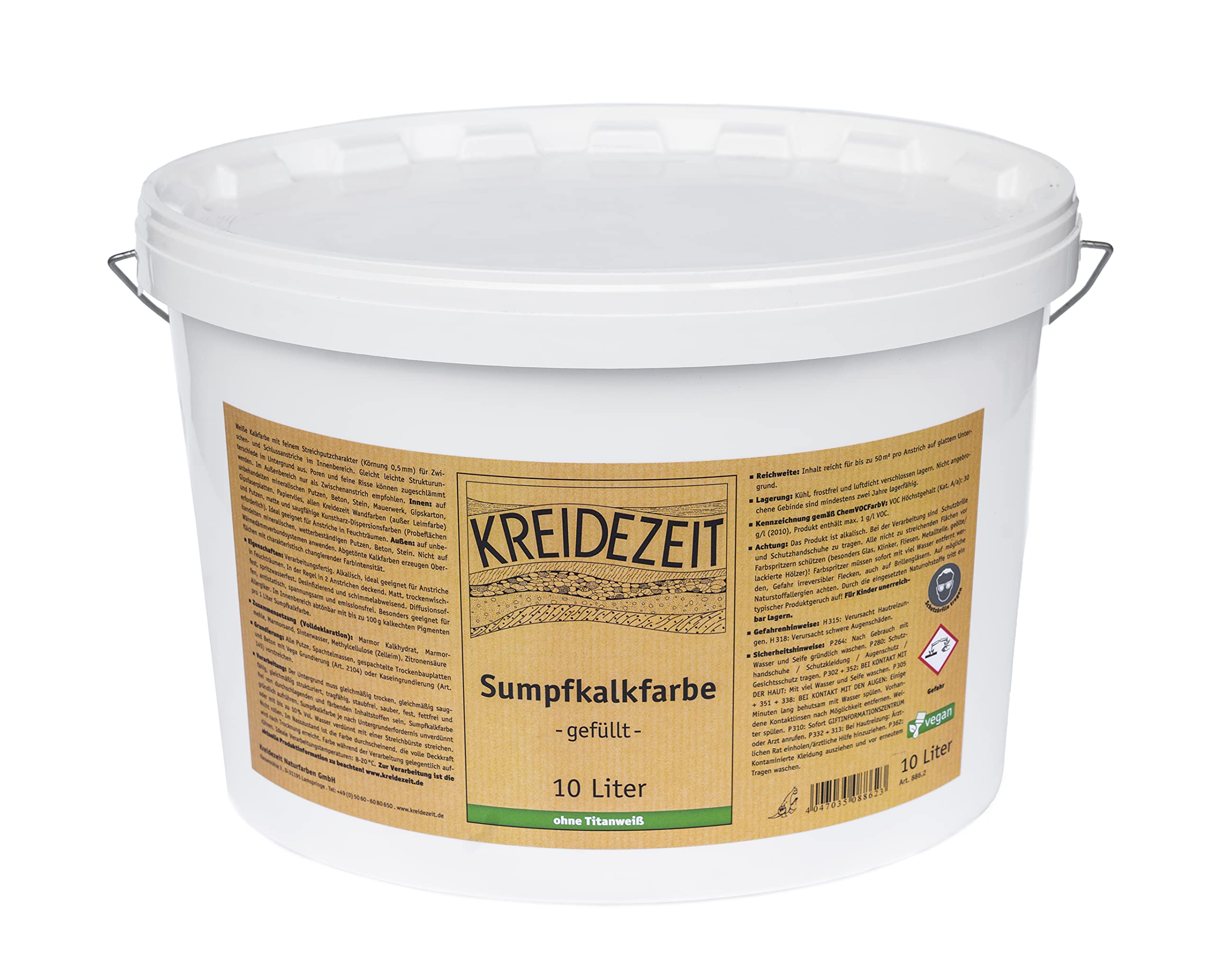 Kreidezeit Sumpfkalkfarbe gefüllt – Wandfarbe Diffusionsoffen, mit feinem Streichputzcharakter, 10 Liter