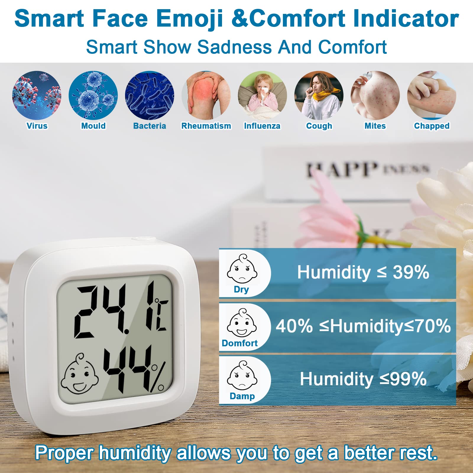 Termometro Igrometro Digitale Flintronic | Con Emoji | Monitor Temperatura E Umidità | Per Casa, Ufficio, Rettili | Batteria CR2032 Inclusa - Foto 4