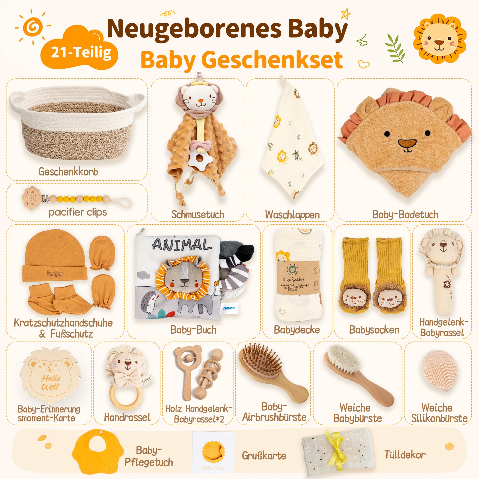 Geschenk zur Geburt Junge, Baby Shower Geschenk mit Baby Kuscheldecke | Neugeborenen Geschenk mit Baby Kuscheldecke, Mütze, Holzrassel, Stoffbuch und Schnullerketten.
