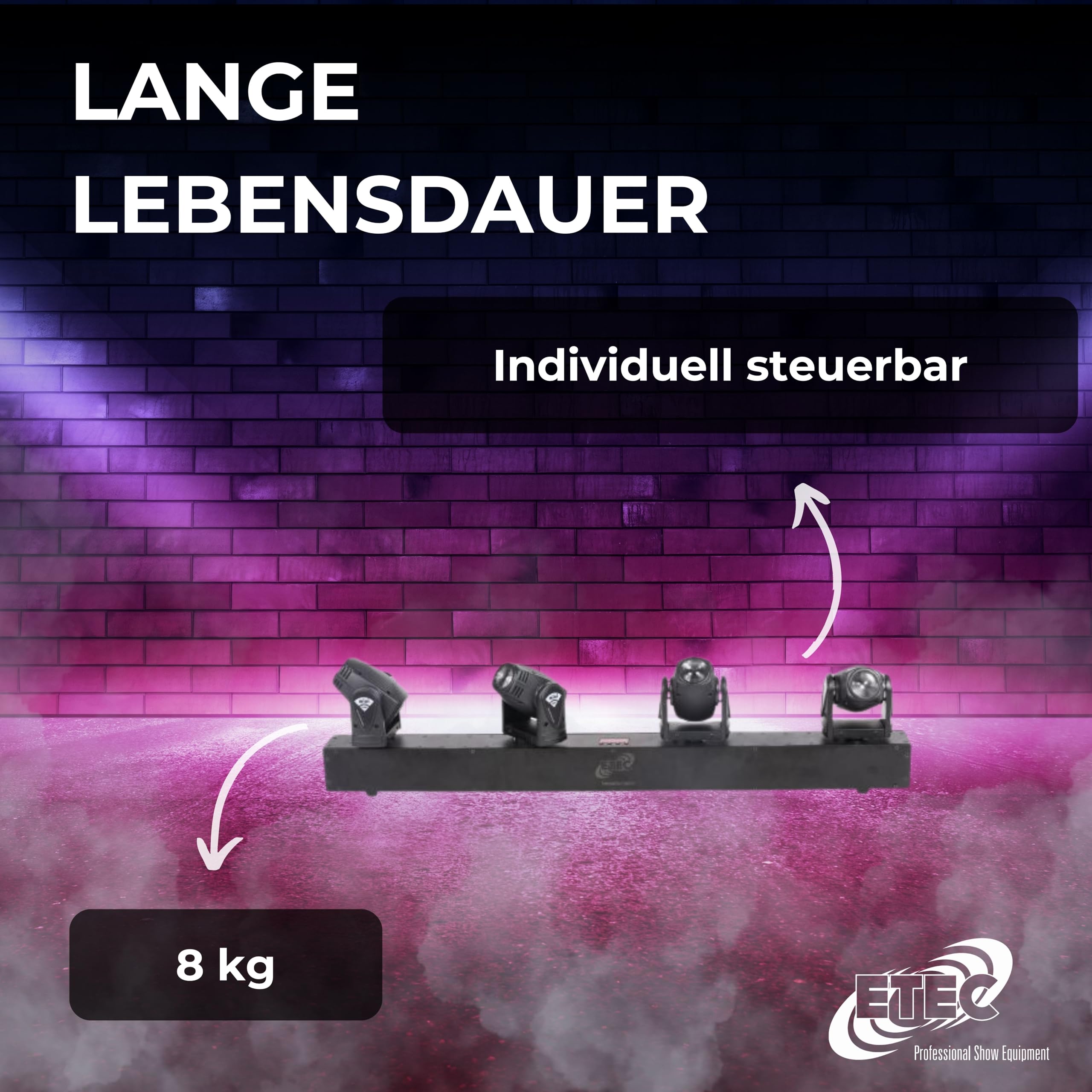 ETEC Professional LED Quad Moving Head BEAM BAR RGBW – Disco Party Effekt, RGBW DMX, Veranstaltung Bühnenbeleuchtung Licht, Show DJ Farbmischung