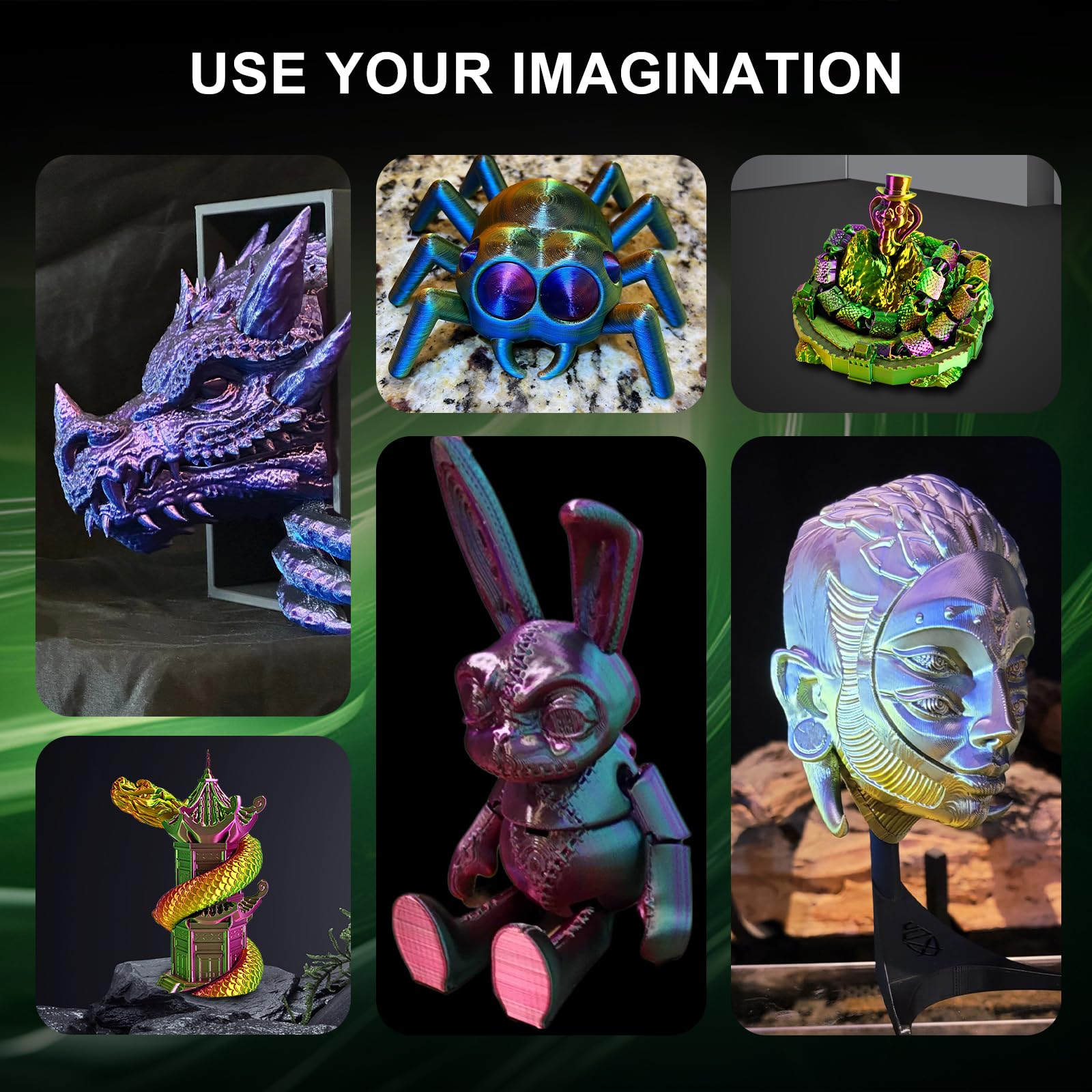 Filamento PLA in seta tricolore ERYONE 1,75 mm, filamento per stampante 3D PLA +/-0,03 mm 1 kg/bobina, seta oro verde viola