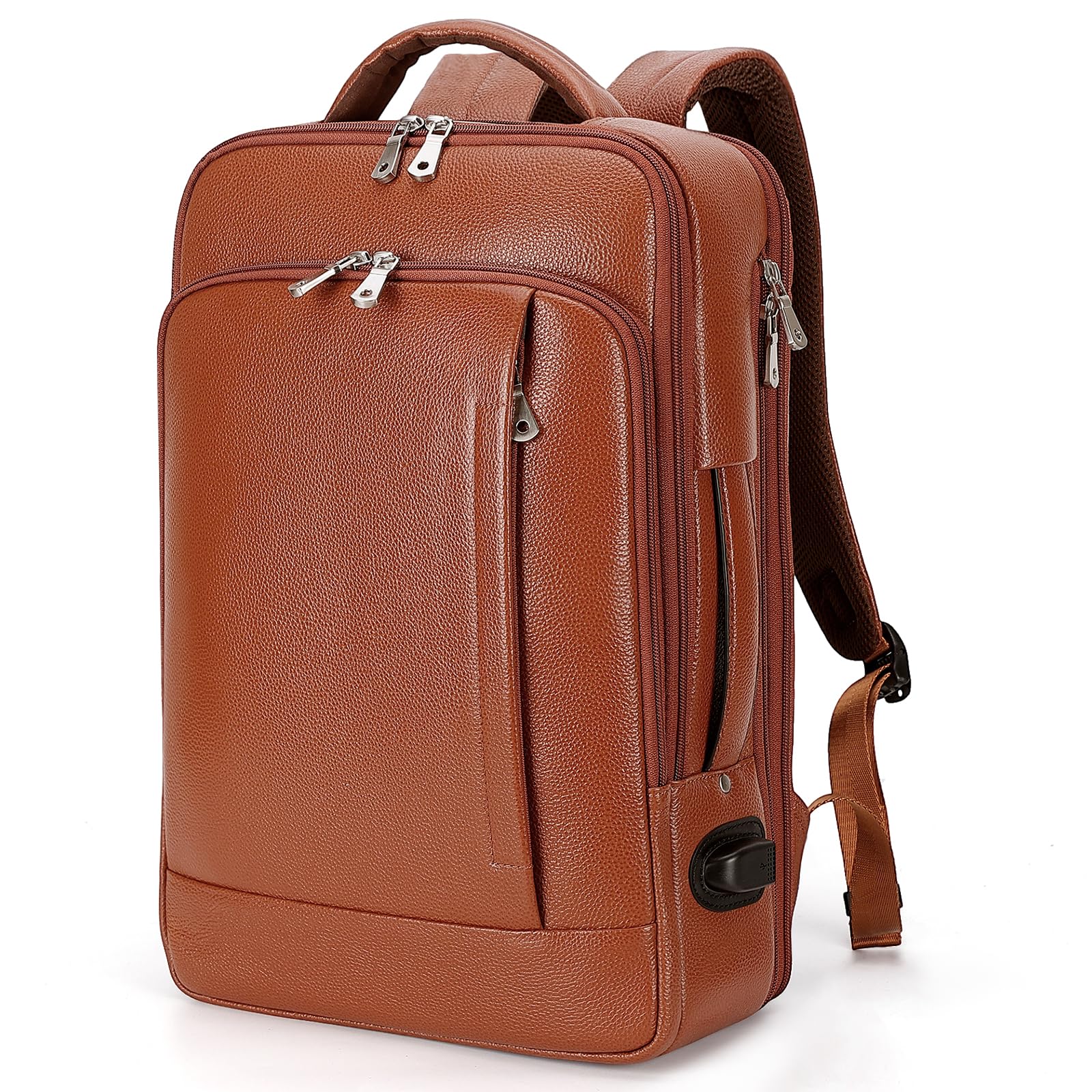 TIDING Expandable Leather 15.6" Laptop Backpack for Men Women, TSA Friendly Business Travel Rucksack Slim Work Casual Daypack