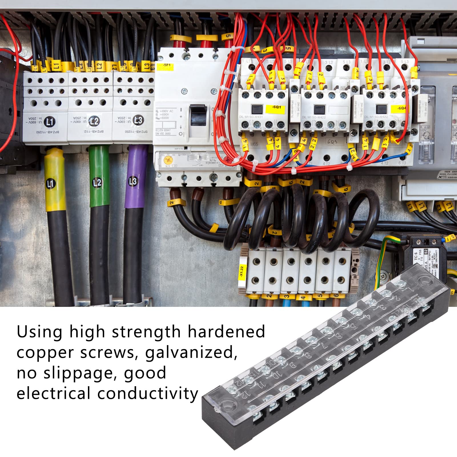 Morsettiera, buona conducibilità elettrica nominale 15A 600V Terminale a vite Installazione facile per scatole di distribuzione per armadi di distribuzione per fabbriche