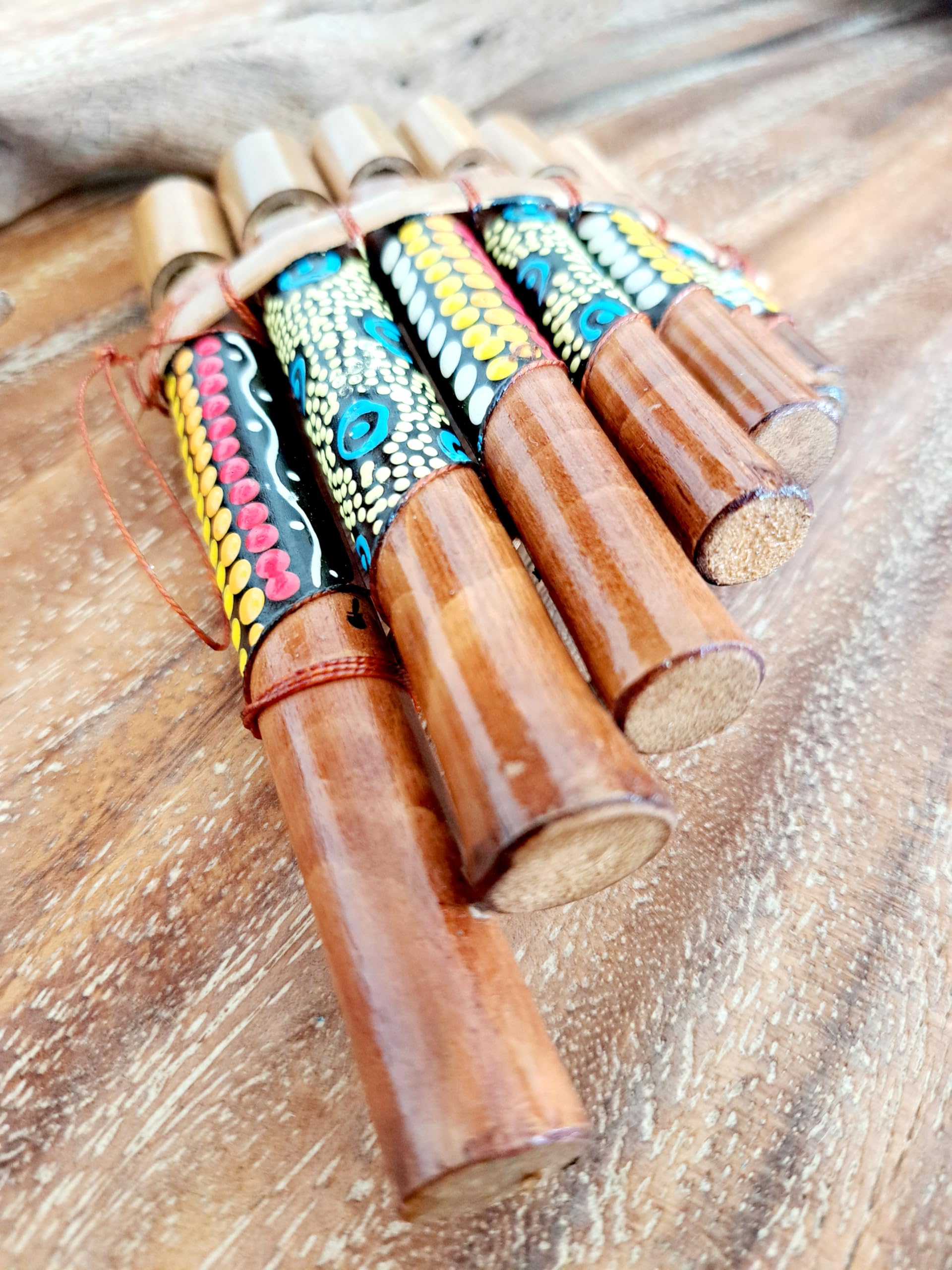Flûte de pan en bambou Instrument de musique bois Artisanale 7 tubes décorée