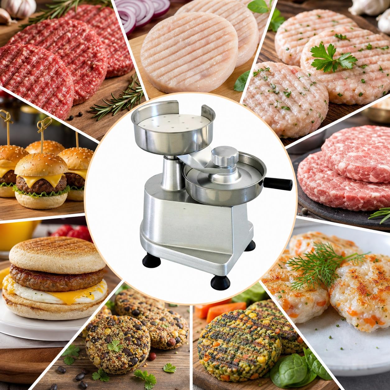 Zestaw Prasy Do HamburgeróW 3w1,Hamburger WołOwina Patty Maker Stal Nierdzewna, Kuchenny Procesor Do Formowania MięSa Ze 1500 Szt