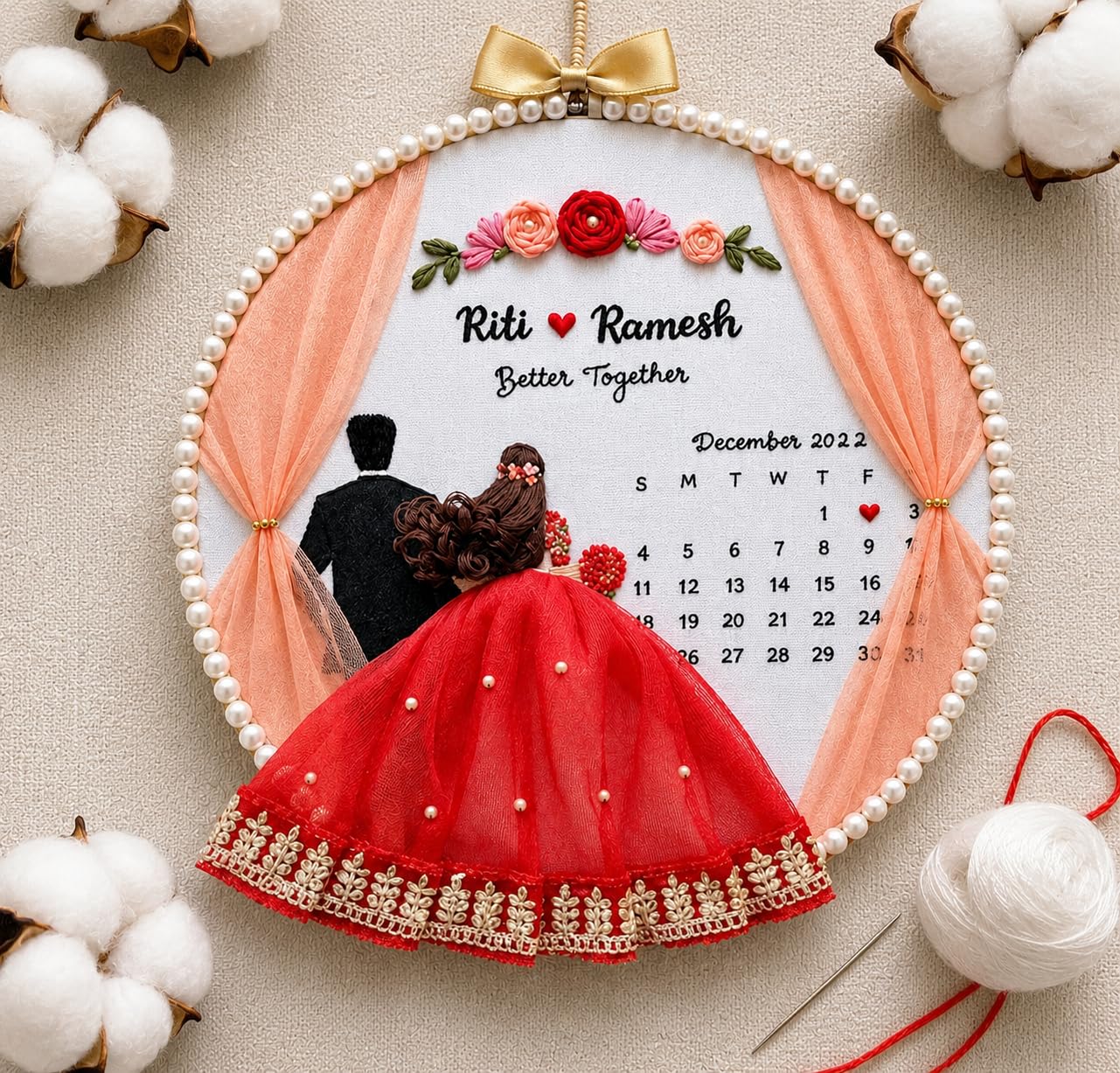 Customized Embroidery Hoop - Ideal Engagement Gifts, Marriage Anniversary for Parents - Handmade First Love, Save The Date, Wedding Keepsake for Couples - 10 inches (88497 18597) 3
