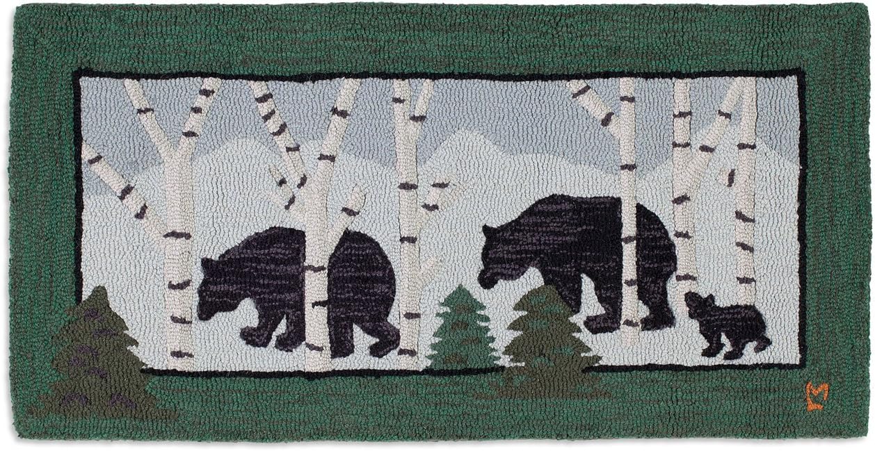 Chandler 4 Corners Artist-Designed Three Bears Hand-Hooked Wool Accent Rug (24 in x 48 in) Wildlife Rug for Entryways, Hallways, Living Rooms - Easy Care & Low Maintenance - Bear & Wildlife Throw Rug