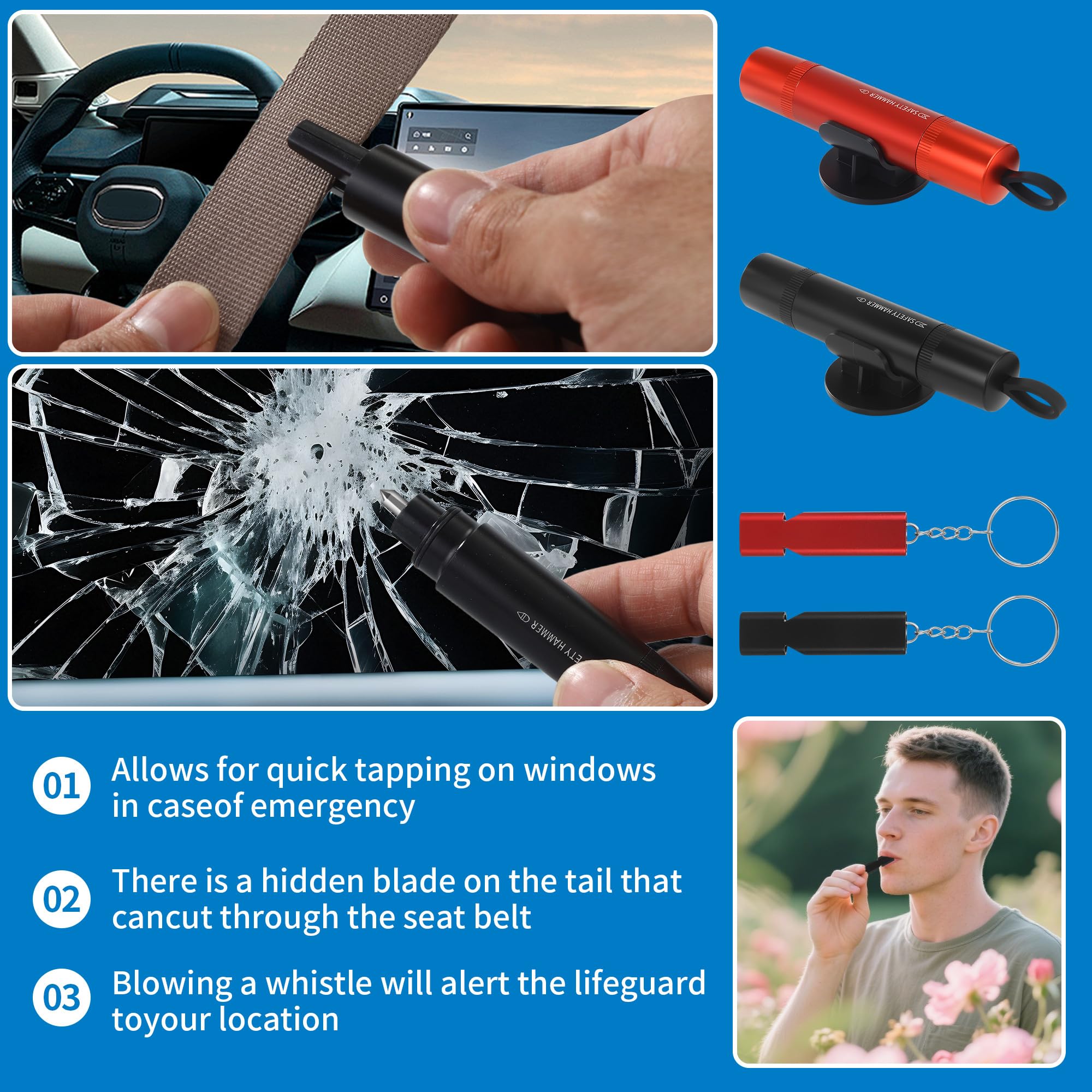 Noodhamer Voor De Auto, Met Gordelsnijder Veiligheidsnoodhamer 2 In 1 Noodhamer Multifunctionele Reddingshamer Voertuigen Veiligheidshamer 2327569859