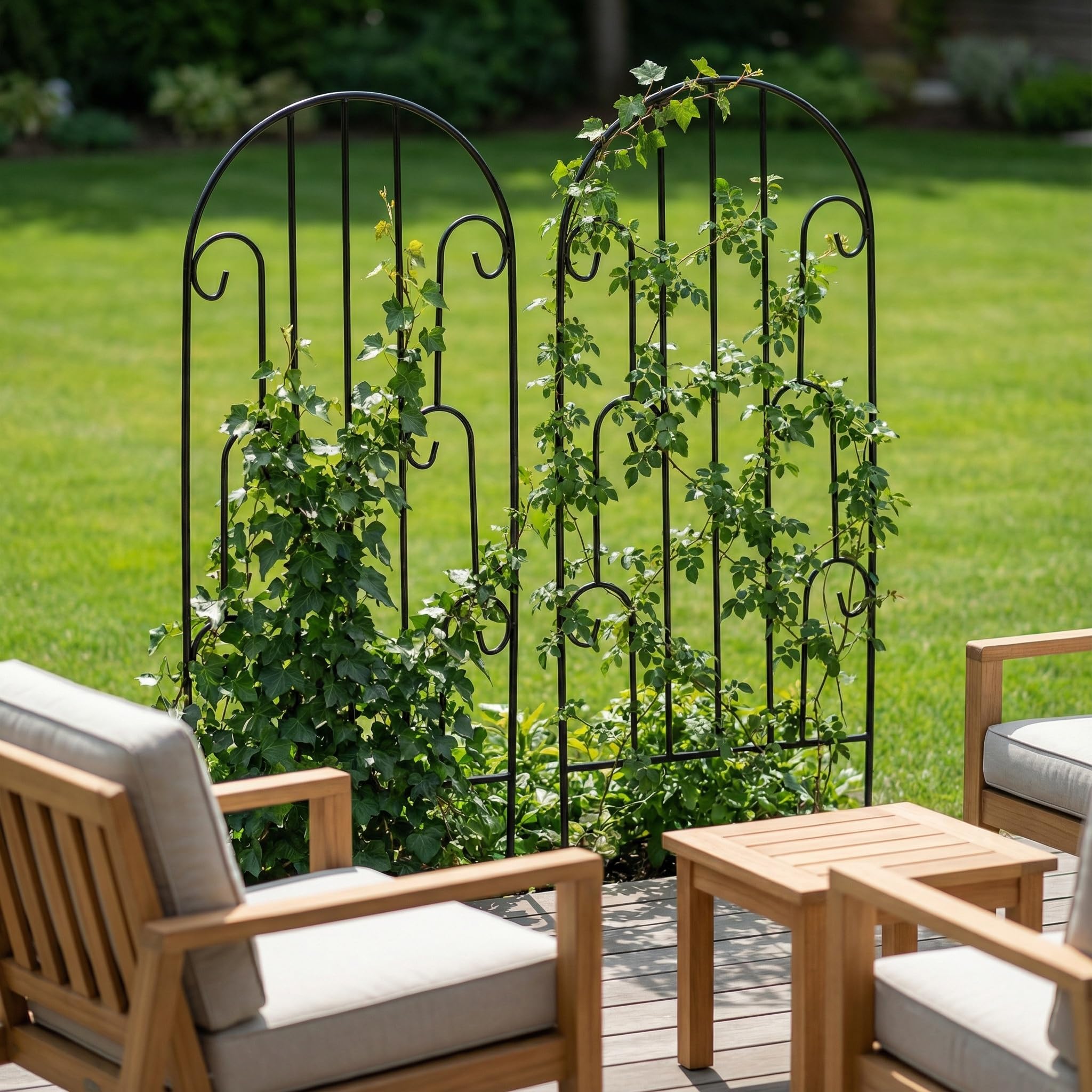 2er Set Metall Rankhilfe für Pflanzen, 114 x 40.5 cm Rankgitter aus Eisen, dekoratives Rankgerüst für Kletterpflanzen, Rosen, Tomaten, geeignet für Garten, Balkon und Terrasse (Schwarz)