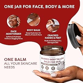 RICHGRAND Beef Tallow for Skin - Whipped Tallow and Honey Balm - Grass Fed Beef Tallow for Face, Daily Moisturizer & Body Butter - Natural Non Comedogenic Skincare (4.3 oz)