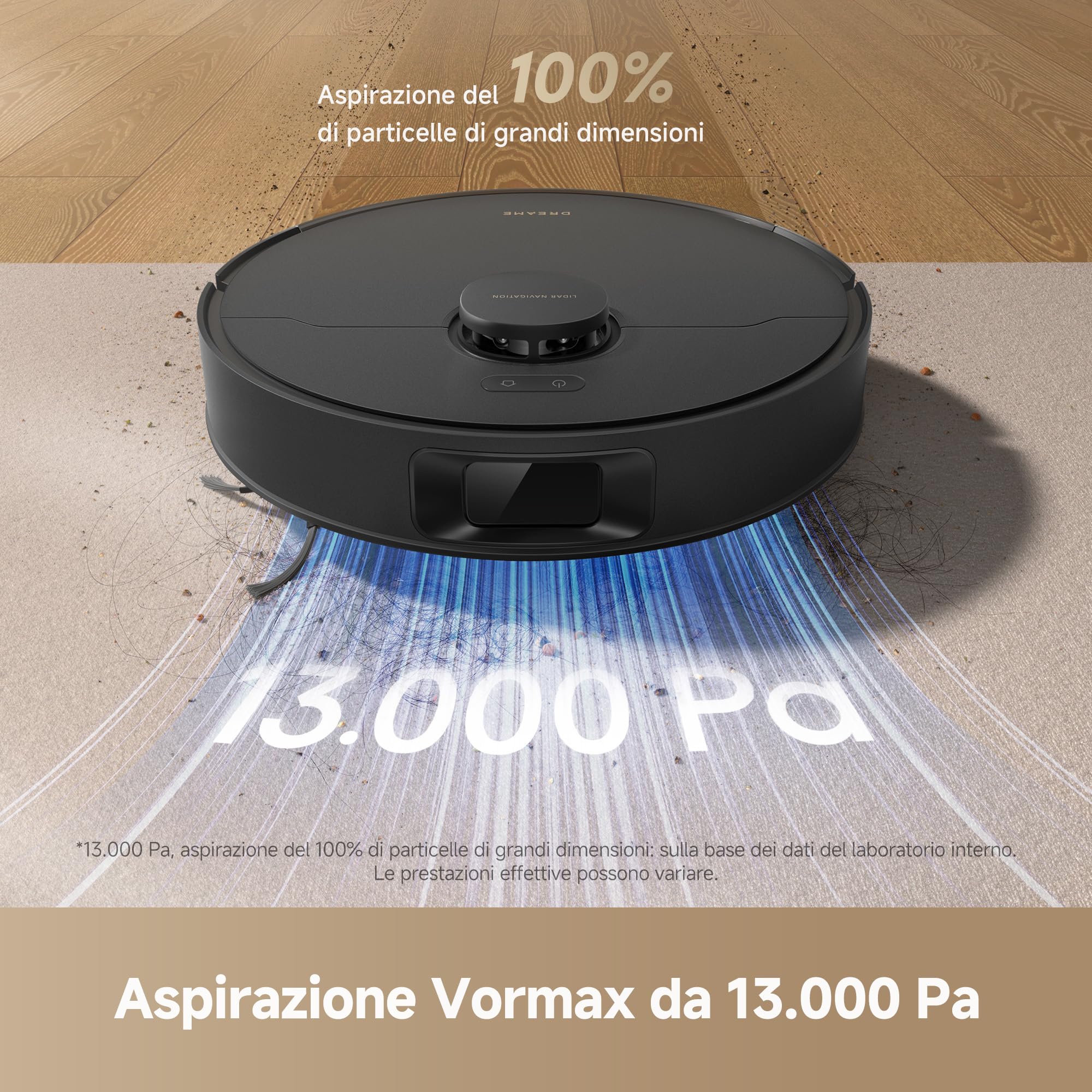 DREAME D20 Robot Aspirapolvere, Aspirazione 13.000 Pa, Doppia Spazzola Antigroviglio, Navigazione LDS, Aspirapolvere e Lavapavimenti 2 in 1, Pavimenti e Tappeti e Moquette, Batteria da 5.200 mAh