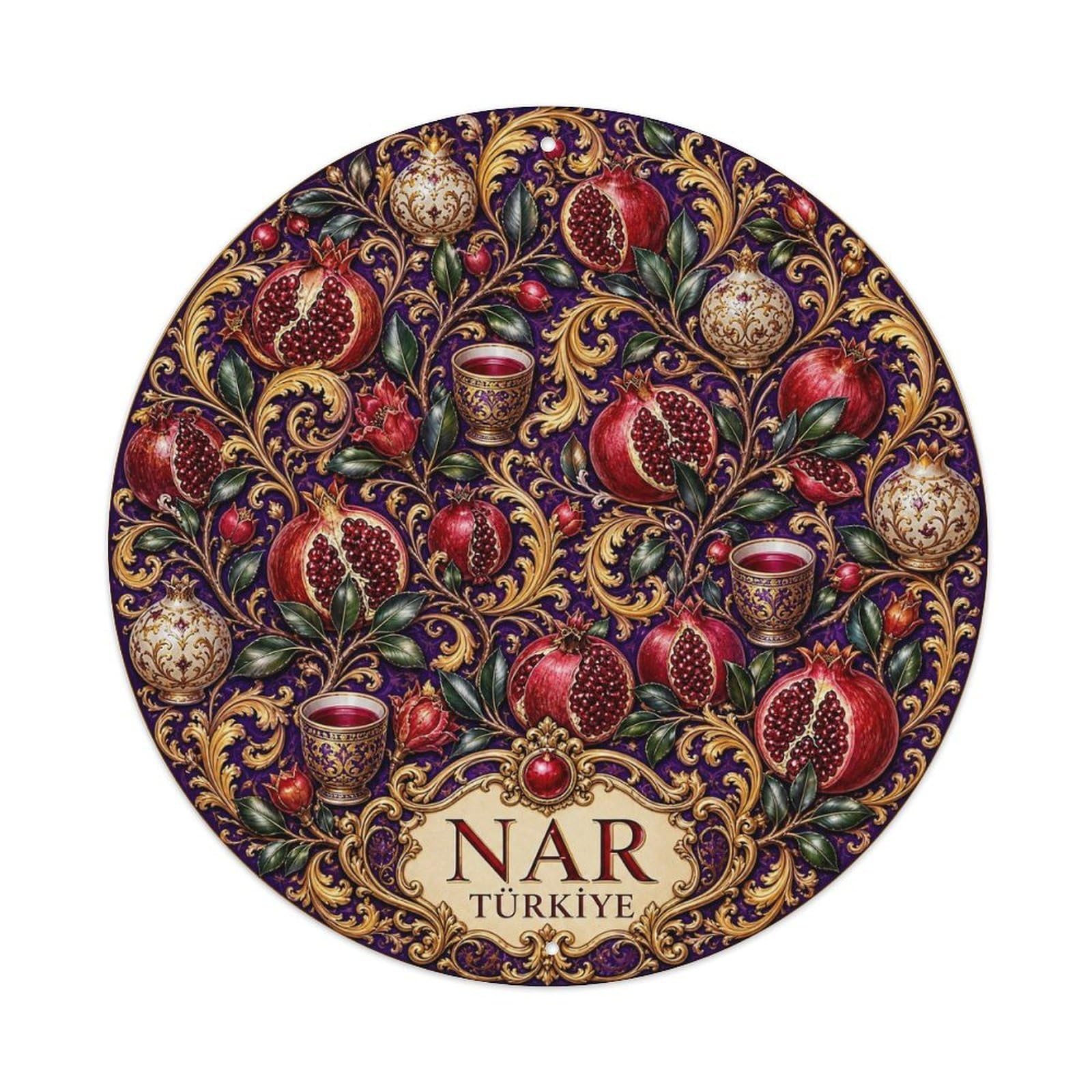 Jewel Purple Turkish Pomegranate Arabesque Motif Metal Tin Sign