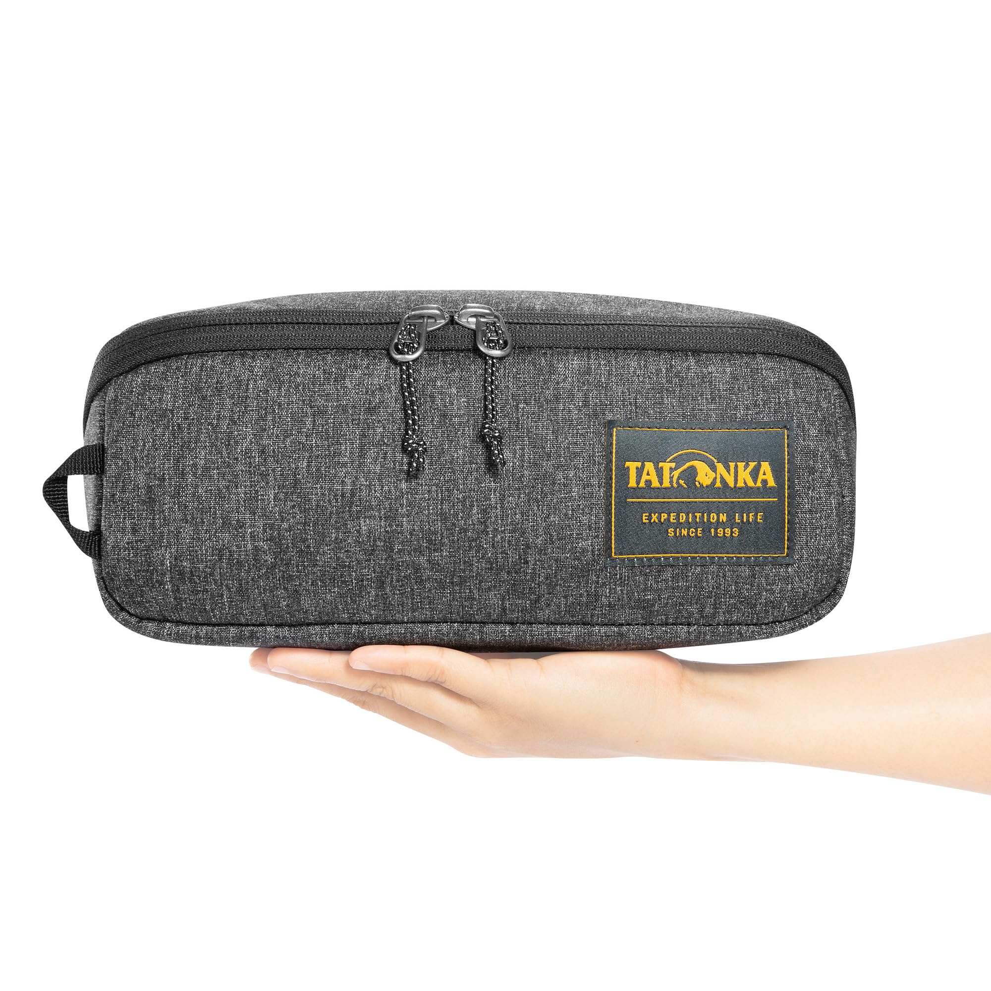 Tatonka Kosmetyczka Square Zip Pouch M (2 l) – rozkładana torba na pranie z 2 kieszeniami siatkowymi na zamek błyskawiczny, bez PFC/PFS – 10 x 25 x 9 cm (czarna)