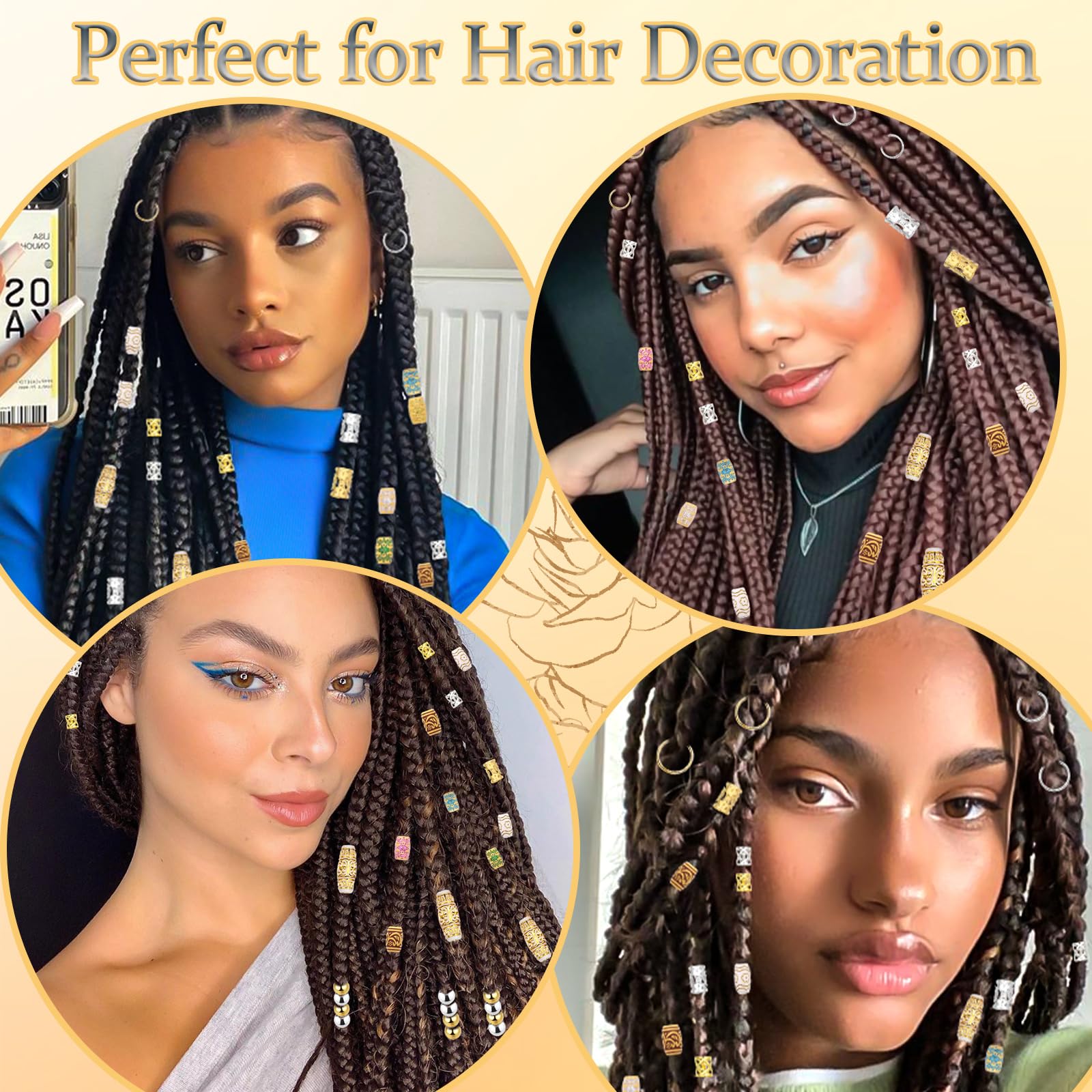 232PCS Haarschmuck für Zöpfe Loc Dreadlock Perlen gemischte Farbe Holz Haar Perlen Metall Legierung Zöpfe Manschetten Spulen Ringe Haarschmuck Zubehör Set für Frauen