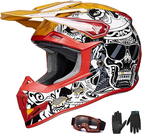 Miniatura 9 de ILM Casco de motocross para niños y jóvenes, cuatrimoto, motocross, todoterreno, motocross, casco de cara completa, con cuatro ruedas, combo de