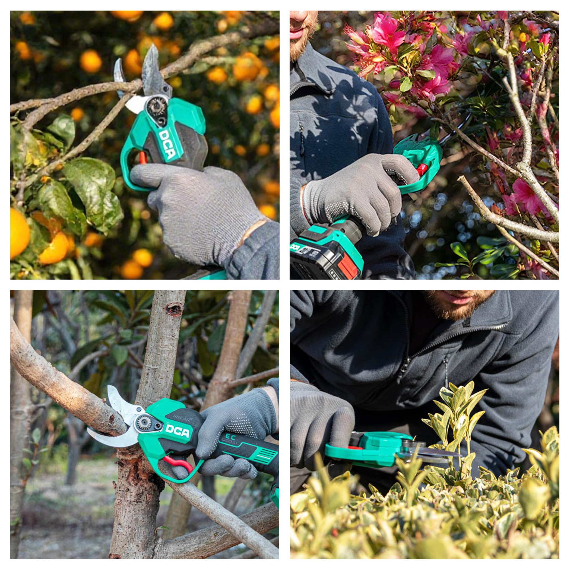 DCA Akku Astschere 20V Bürstenlose, Max 35mm Elektrische Gartenschere mit 2.0Ah Akku und Ladegerät, Professionelle Elektro-Baumschere mit Portable Safety Sleeve für Zweige, Sträucher, Stämme