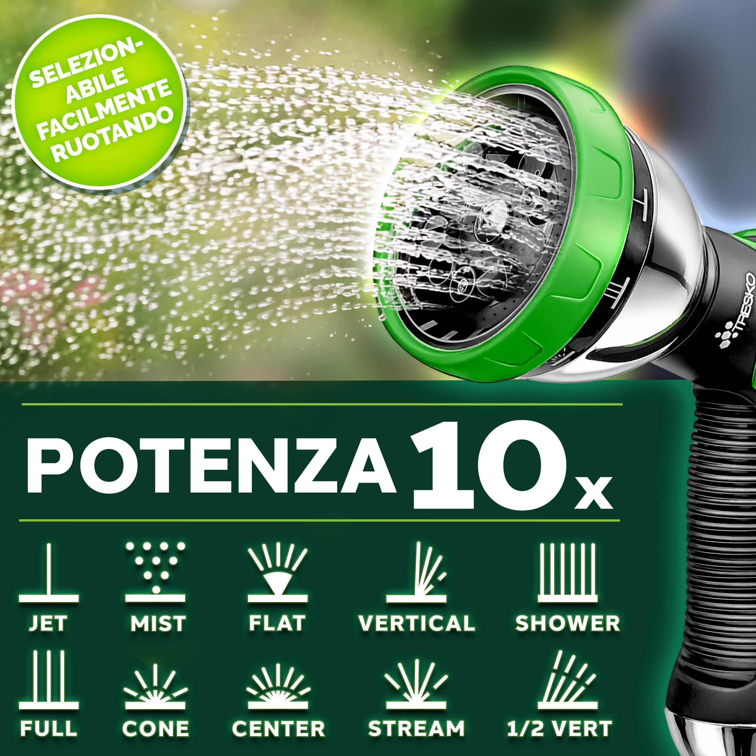TRESKO Tubo da giardino Espandibile da 22.5M | Materiale in lattice | Ultra Resistente con Pistola da innaffioa 10 funzioni + Raccordo in Ottone