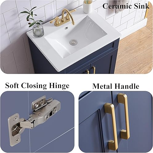 Miniatura 9 de Wenore Home Tocador de baño de 24 pulgadas, pequeño tocador de baño con fregadero, armario de fregadero moderno blanco, tocador de baño de pie de