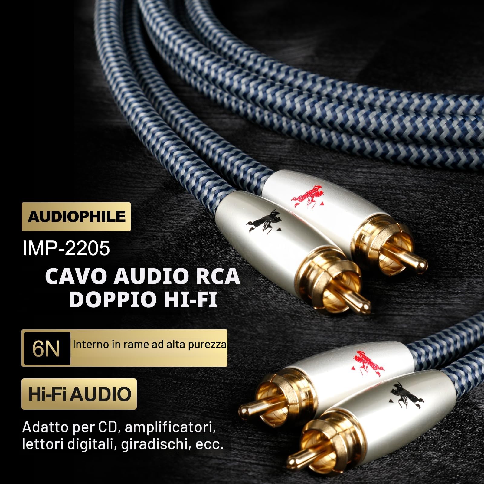 Impeto High end Cavo RCA Audio Alta Qualità, Cavo Audio Stereo da 2 RCA Maschio a 2 RCA Maschio HIFI per audiofili sistemi Rosso e Bianco-Connettore Compatibile per CD Lettore Amplificatore 1m