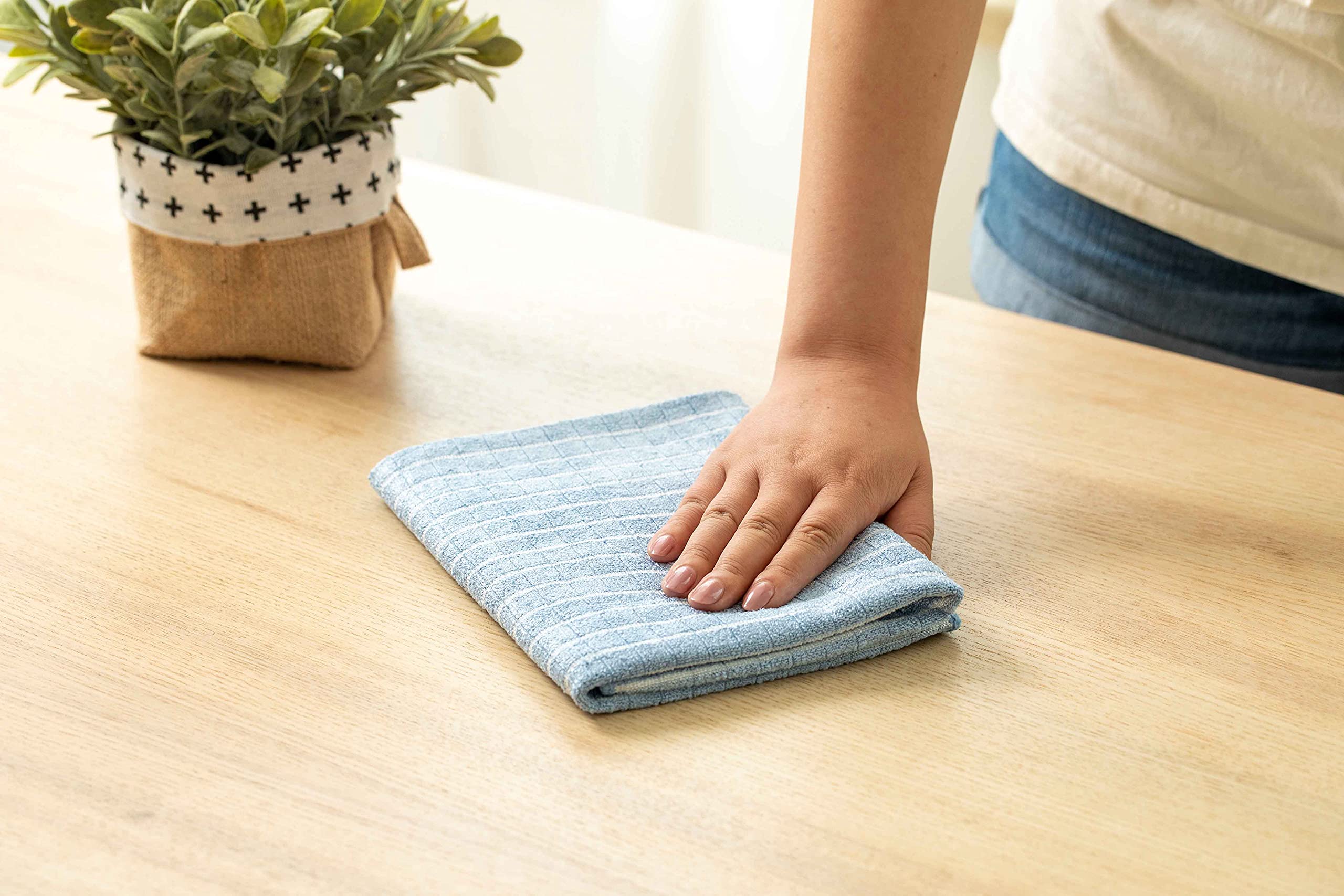 Set di 8 Strofinacci in Bambù e Microfibra, 45 x 65 cm, Strofinacci da Cucina Super Morbidi ed Assorbenti (Blu)