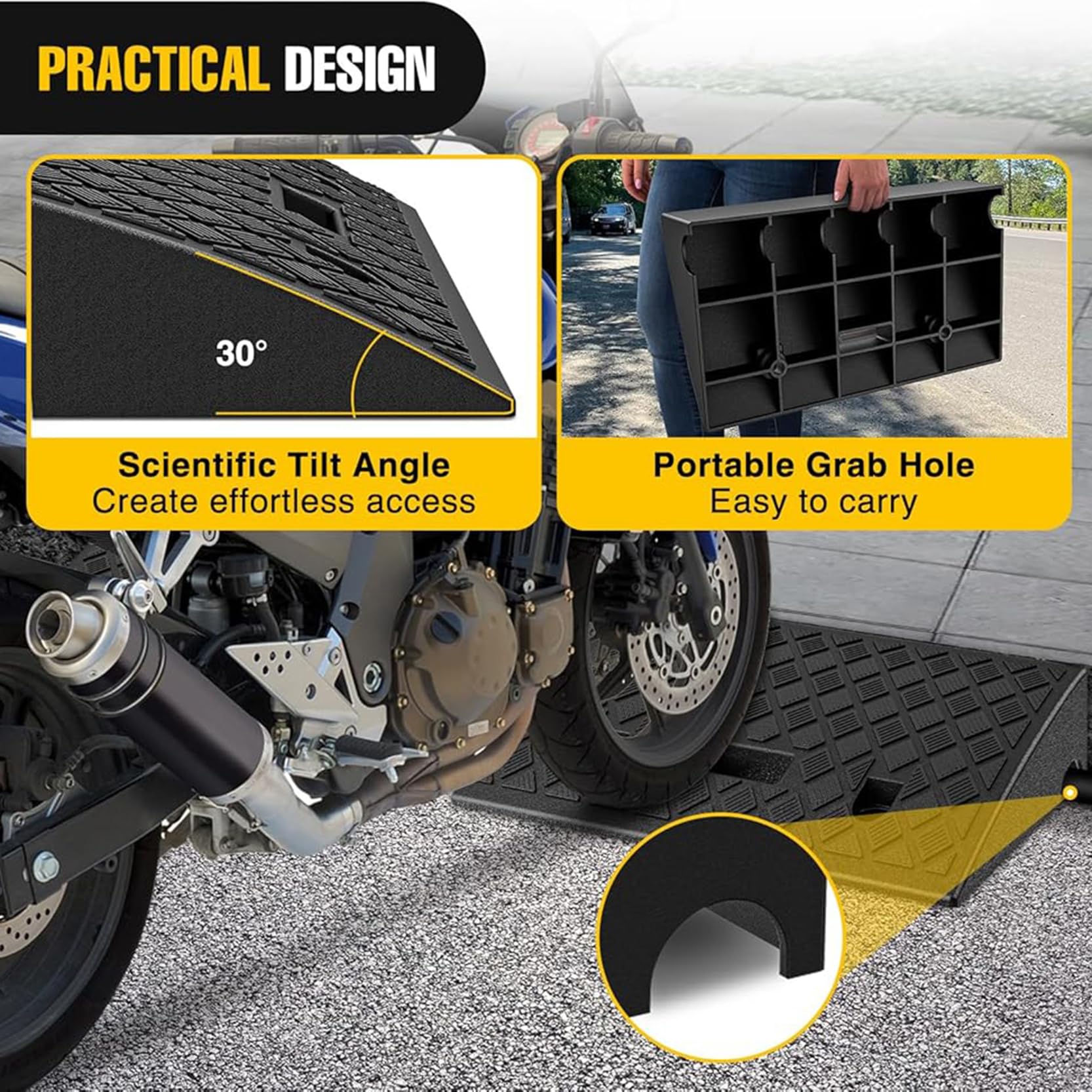 Rampa Portátil para Acera,Rampa para Silla de Ruedas,Rampa para Coche-para Cortacésped,Scooter, Motocicleta,Carga de 3300 Libras,Paquete de 2, 19,3 x 10,4 x 4,2 Pulgadas