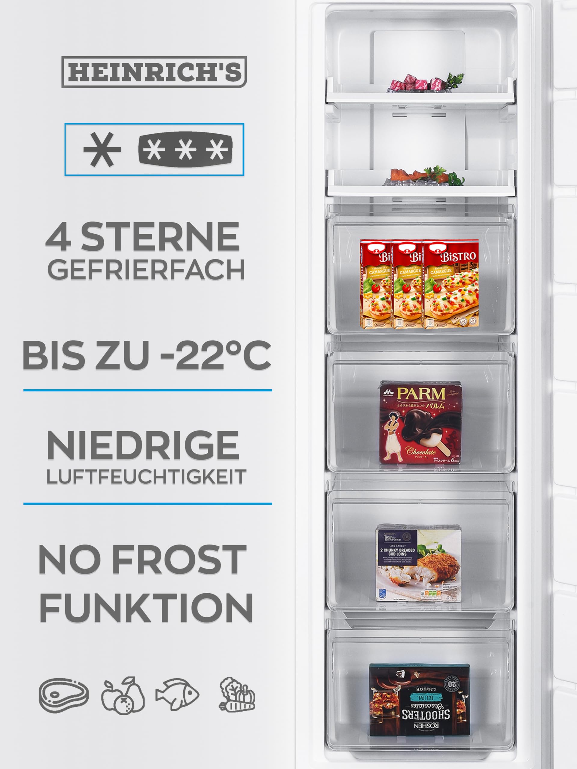 Heinrich´s Gefrierschrank 204L No-Frost -14°C~-22°C LED-Display wechselbarer Türanschlag weiß