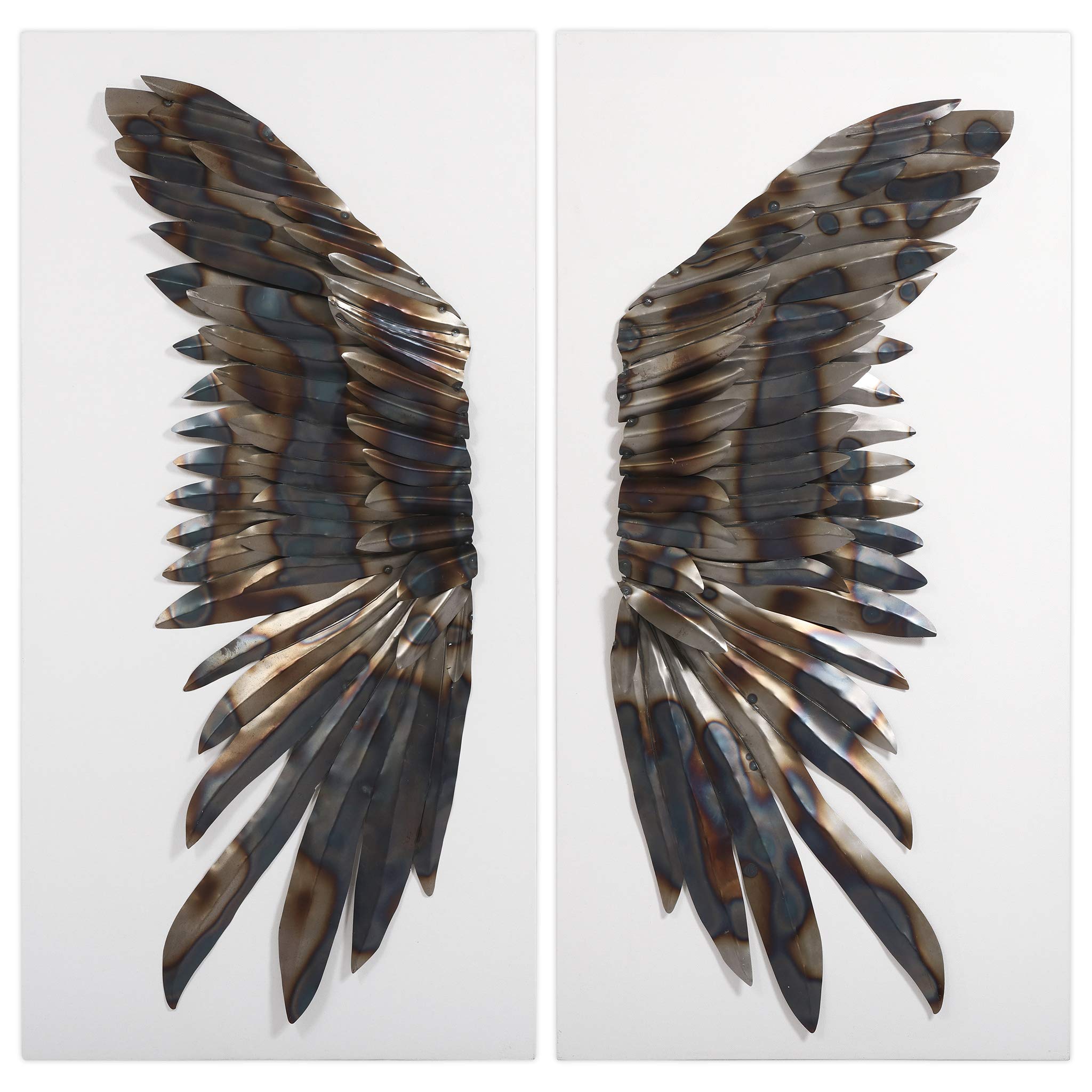 "The Wings Primo Mixed Media Iron Wall Sculpture on Canvas, 24 in. x 48 in x2, Metallic Color